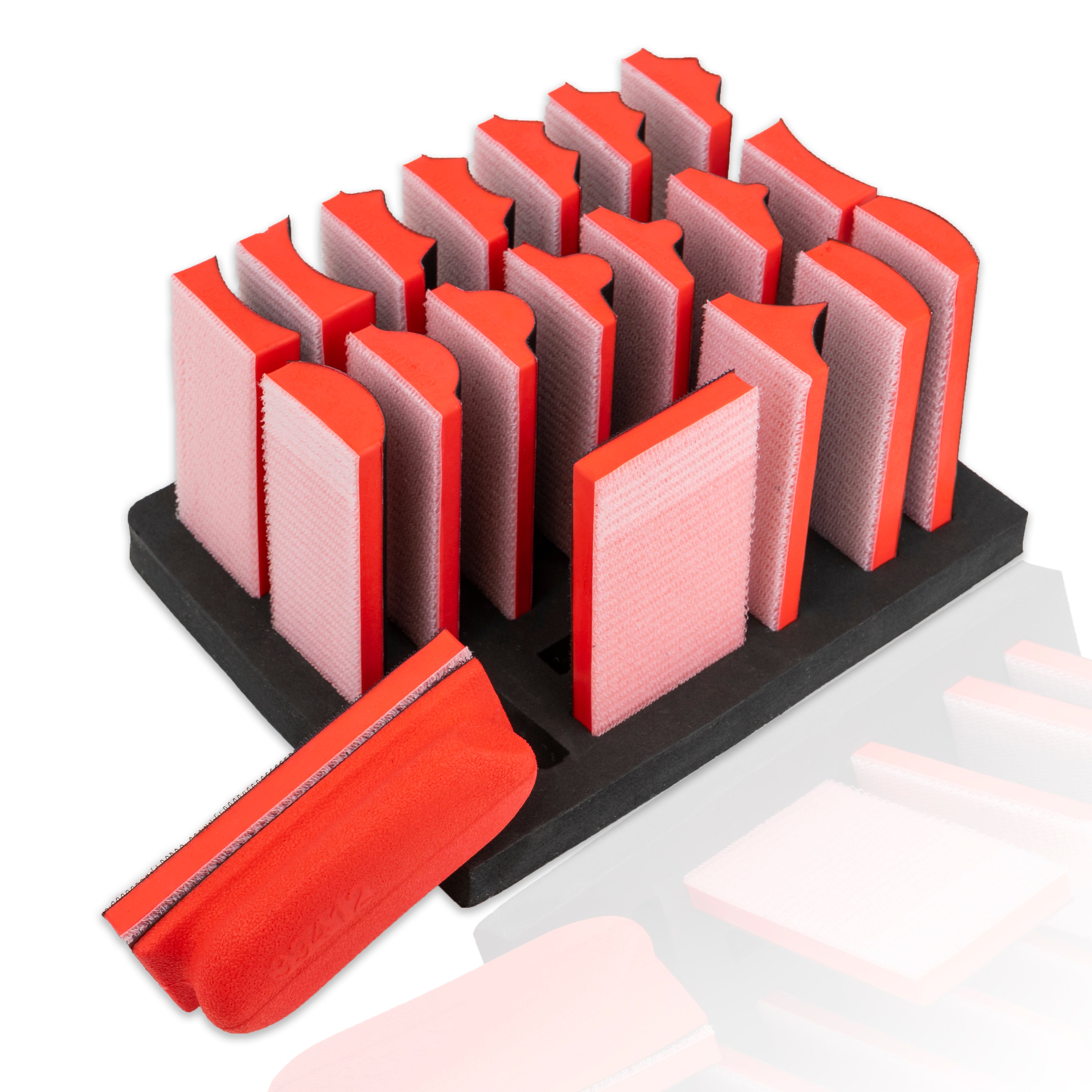 20pc Hand Sanding Block Set - Hook and Loop Interchangeable Assorted Shapes