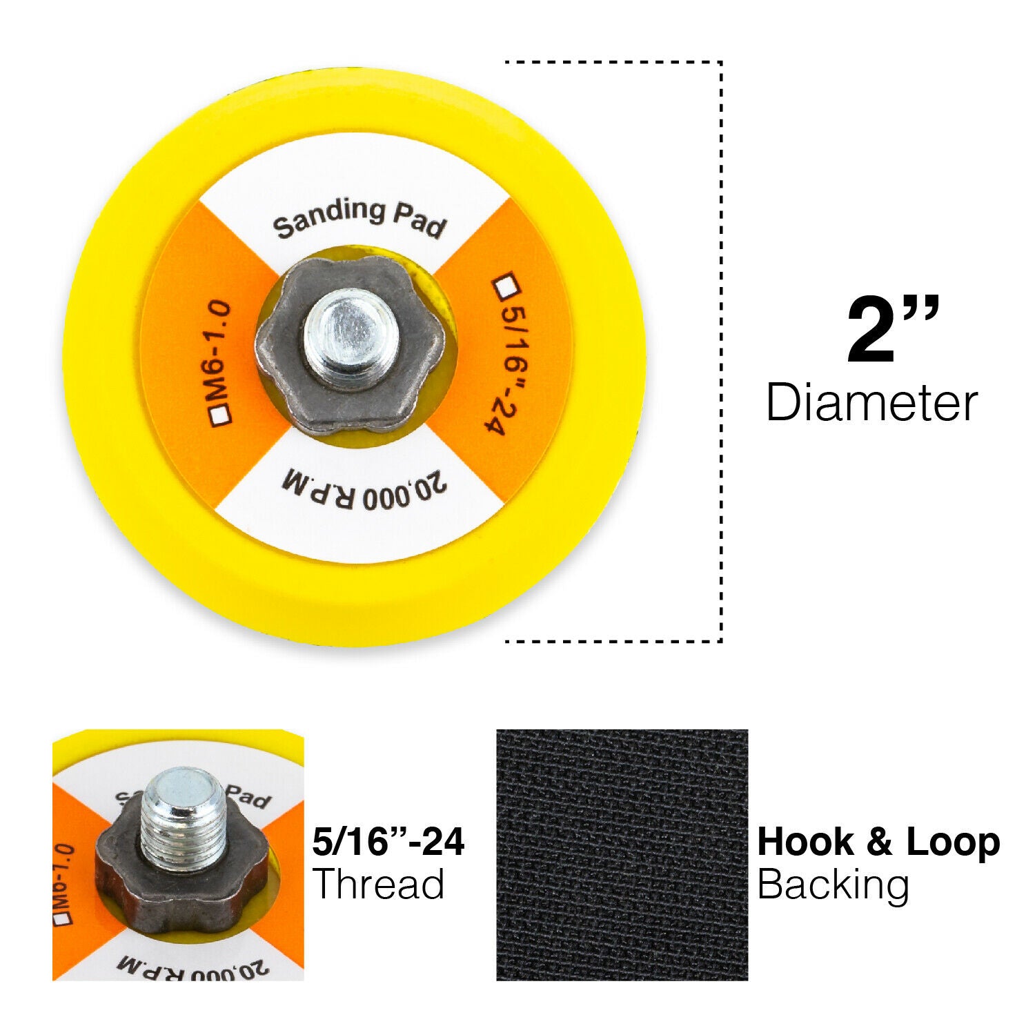 TGR 2" Hook and Loop Sanding Polishing Backup Pad with 5/16"-24 Threads (6 Pack) - Tool Guy Republic