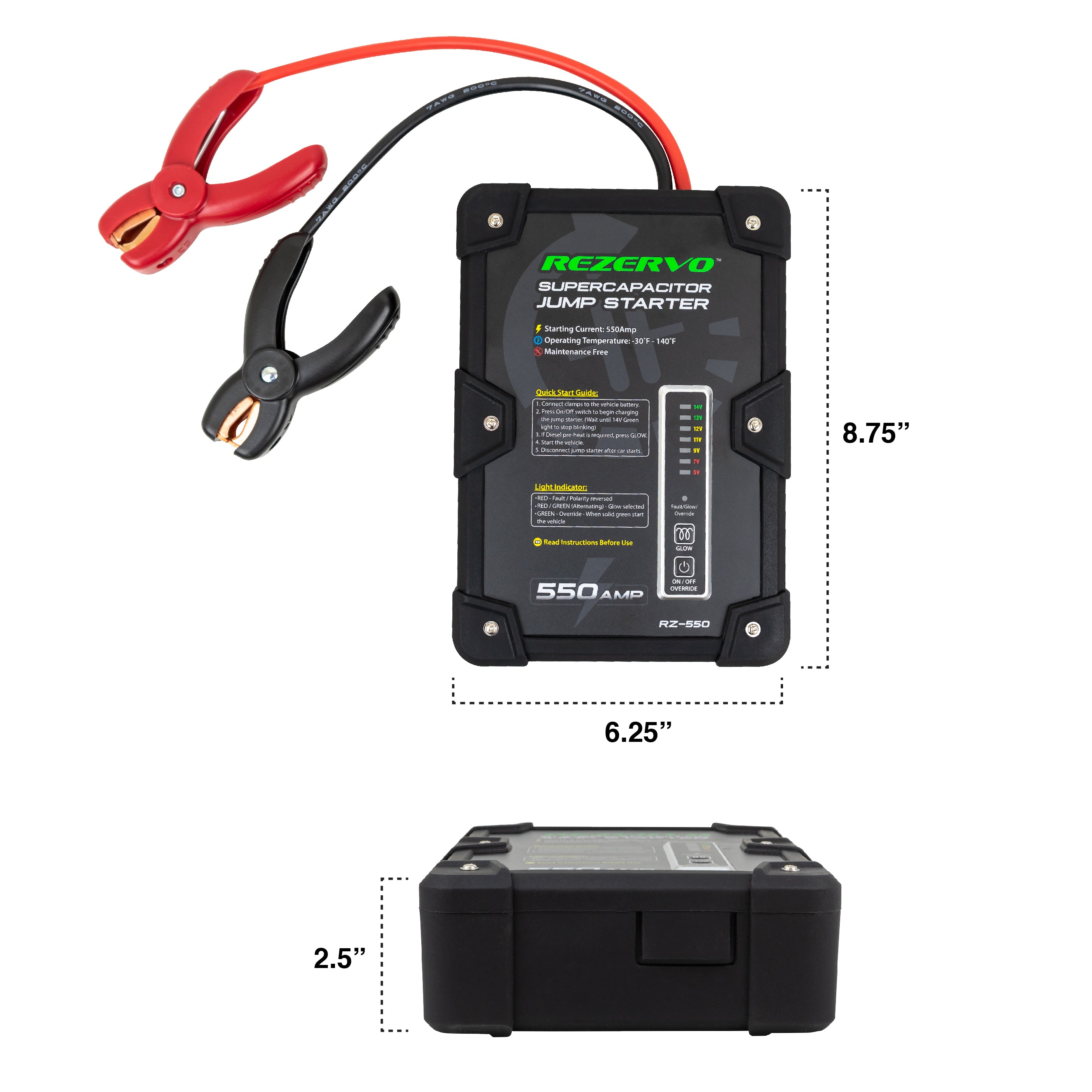 Rezervo Batteryless Jump Starter with Ultracapacitors - RZ-550 (500A) - Tool Guy Republic