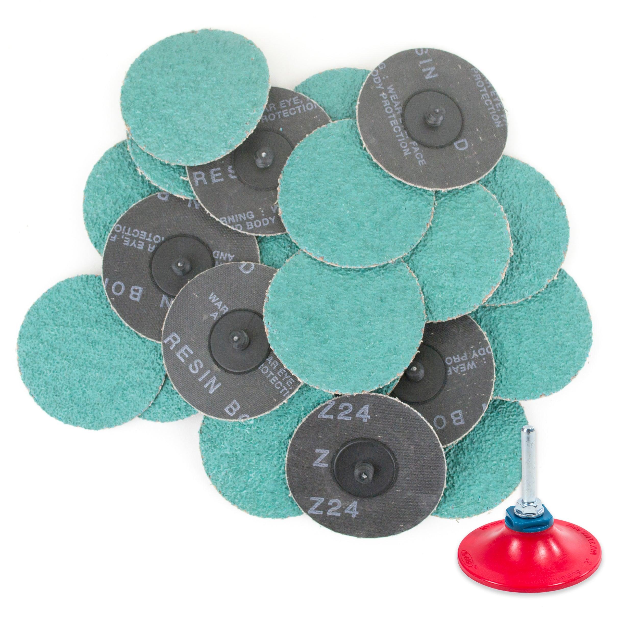 3 inch 24 Grit Zirconia “Roloc” Roll-On Type Abrasive Sanding Discs (25 pcs) with Holder