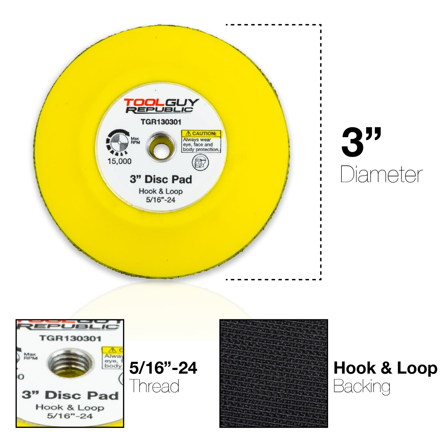3" Hook and Loop Sanding Pad 5/16"-24 Female Thread TGR130301 - Tool Guy Republic