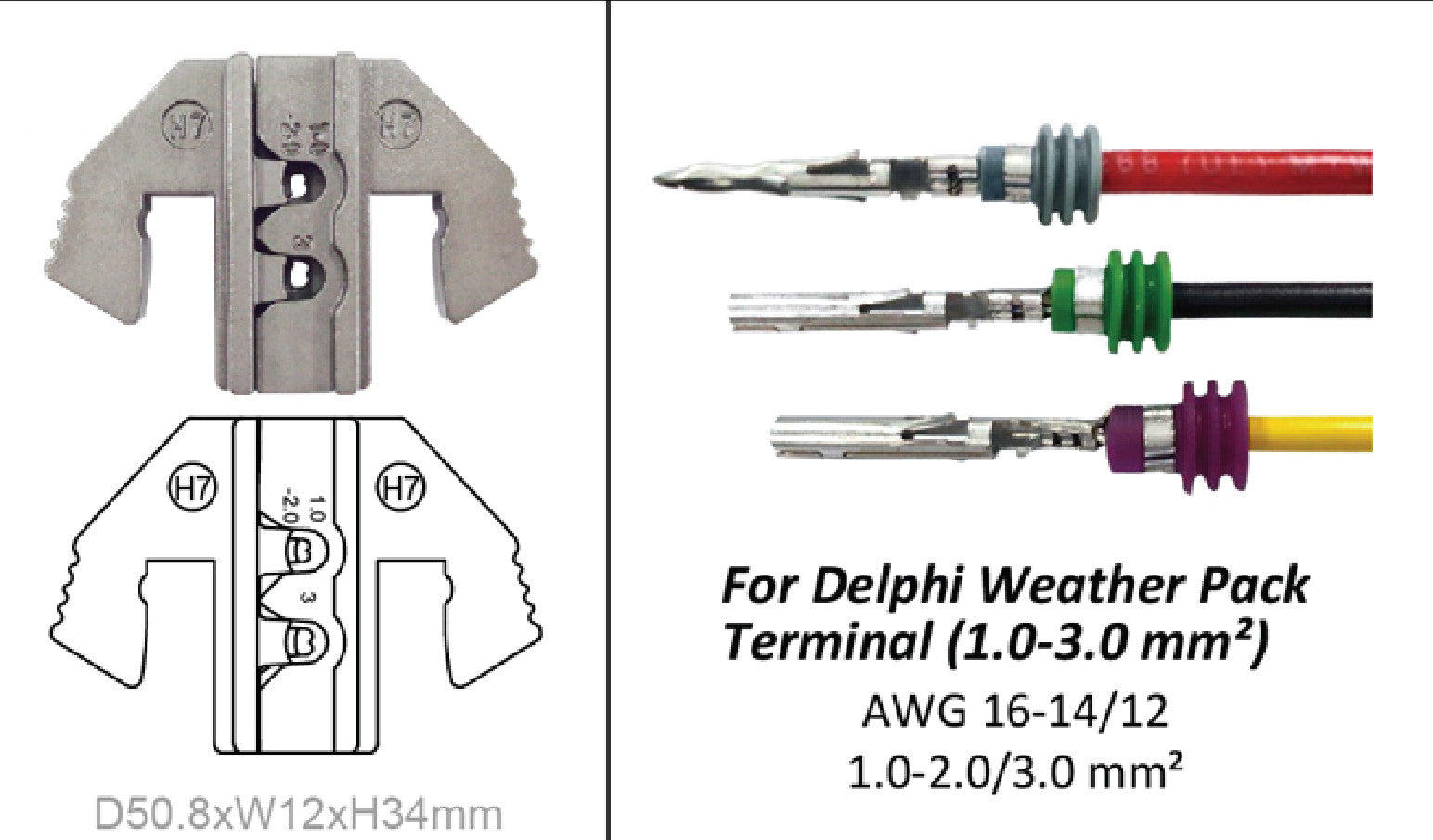 Crimping Tool Die - H7 Die for Delphi Weather Pack Terminal AWG 16-14/12