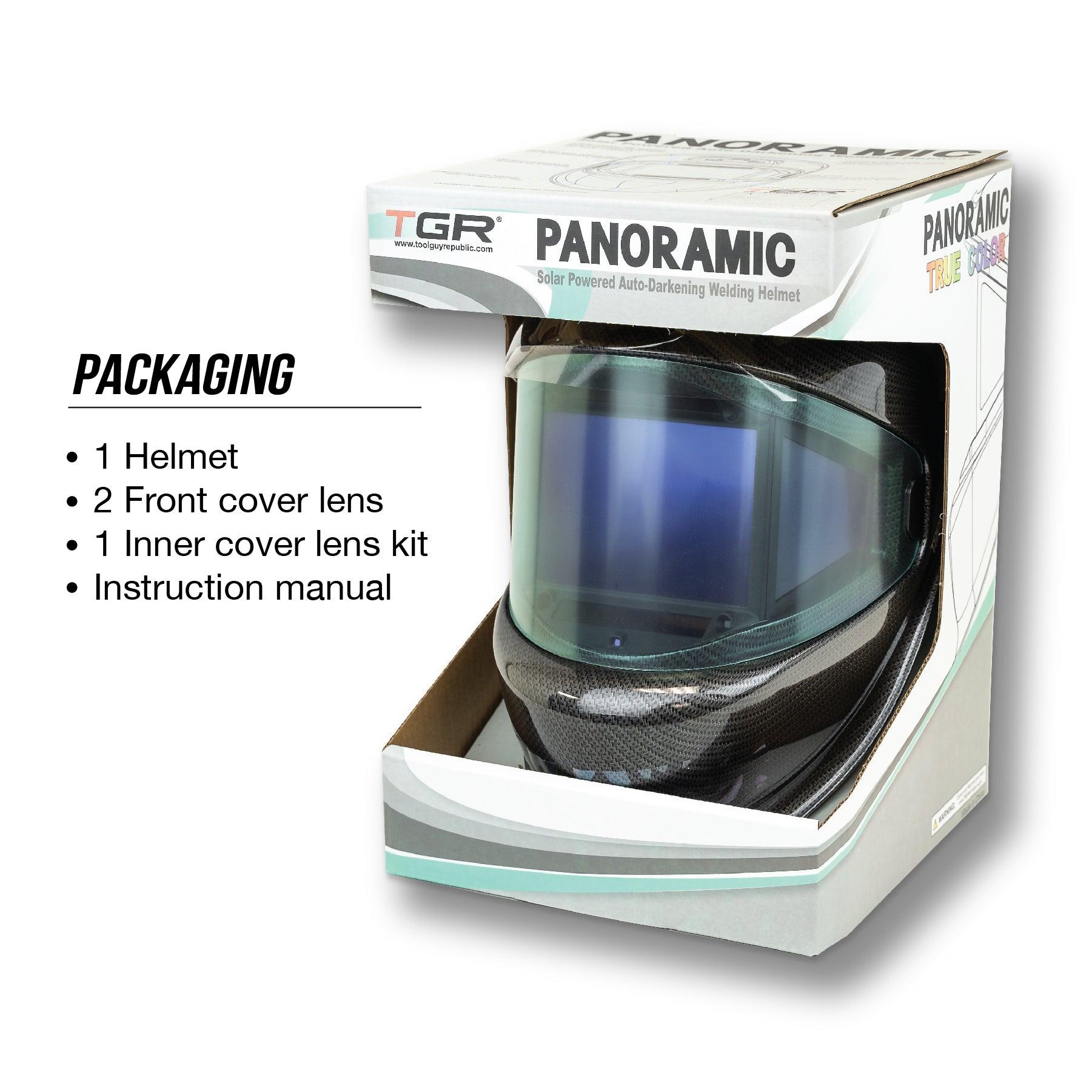 TGR Digital Panoramic 180 View Solar Powered Auto Darkening Welding Helmet - True Color (Carbon Fiber)