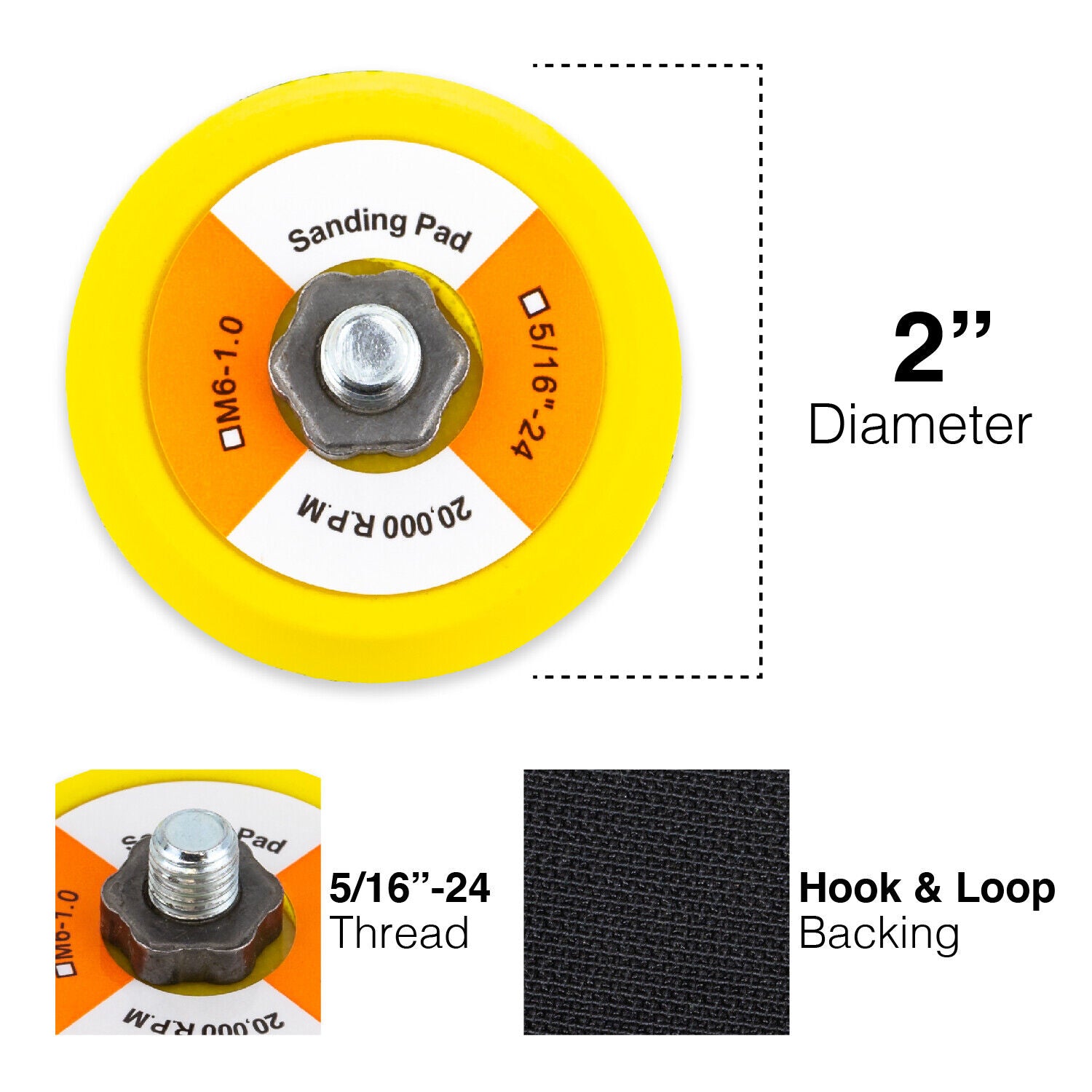 2" Hook and Loop Sanding Backup Pad 5/16"-24 with 100pcs - 180 Grit Sandpaper - Tool Guy Republic
