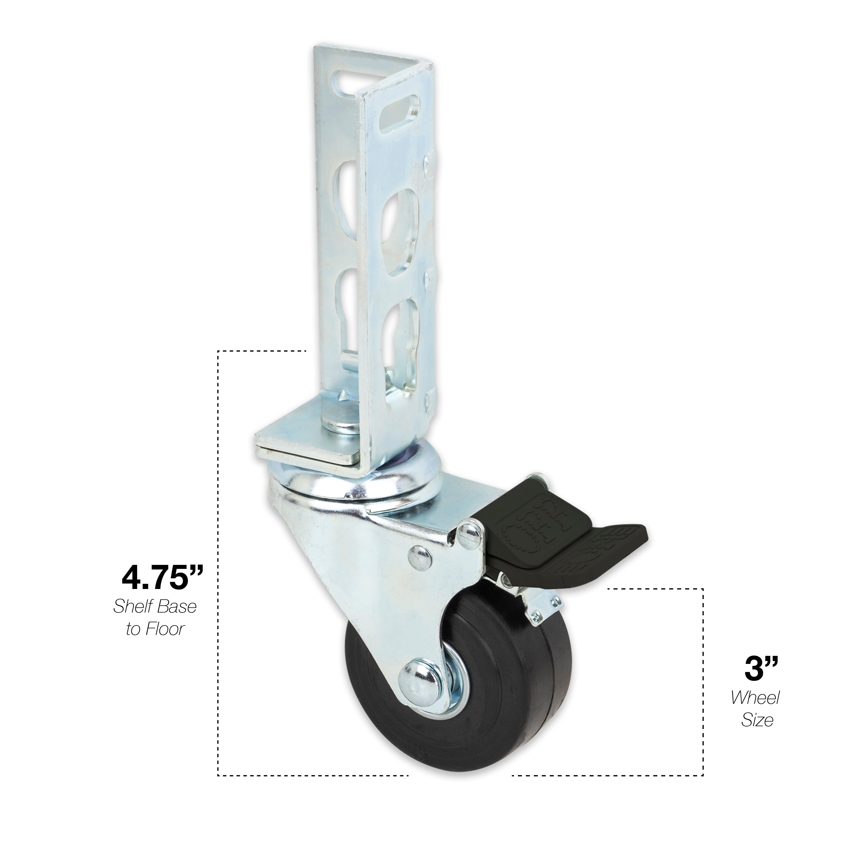 4pc - 3" Storage Rack Caster Wheels (Adapts to Boltless Self Locking Shelving Racks)