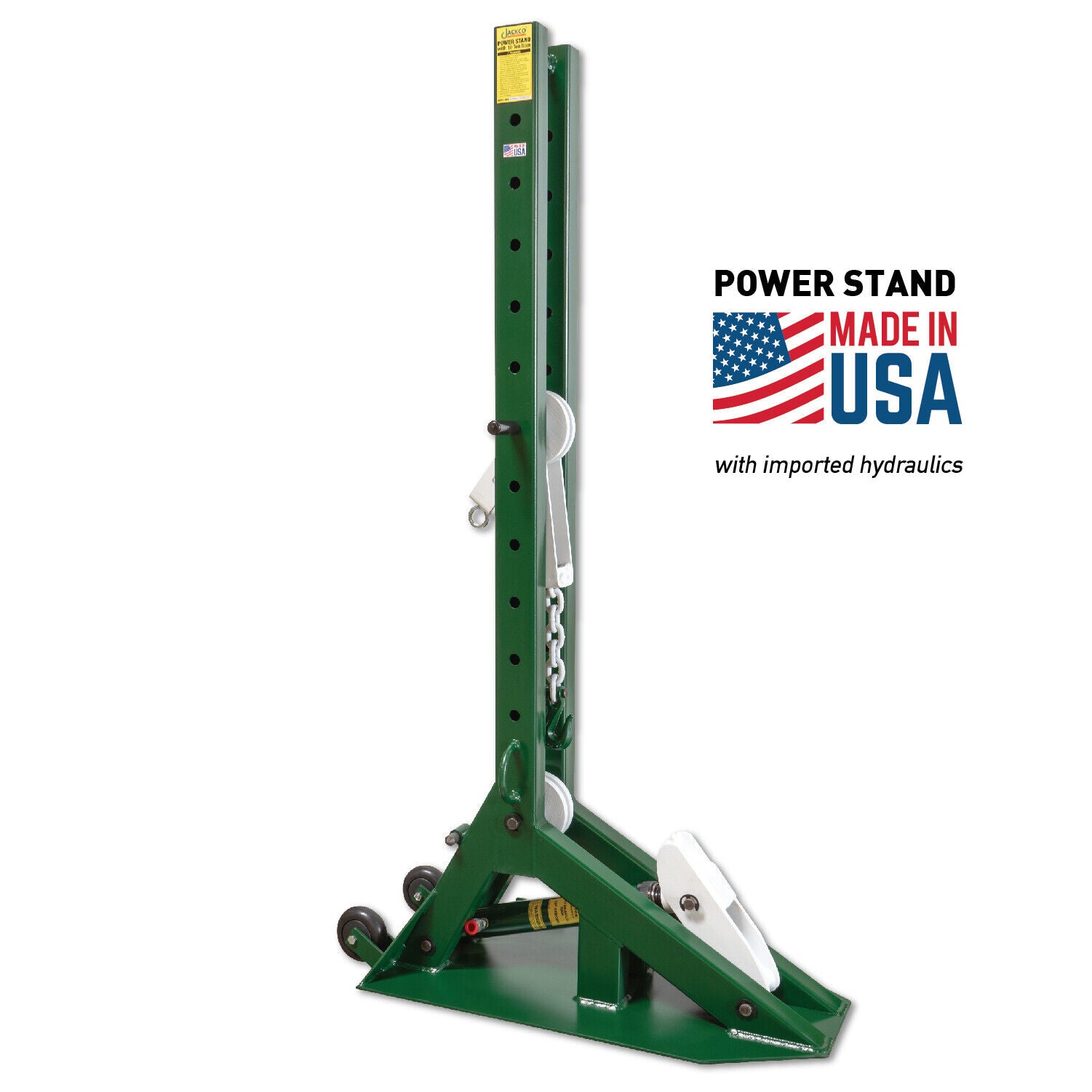 Jackco Power Stand Package - 59" Pulling Post with 10 Ton 8" Ram, Air Hydraulic Pump, Hose, Chains, Pulling Clamp