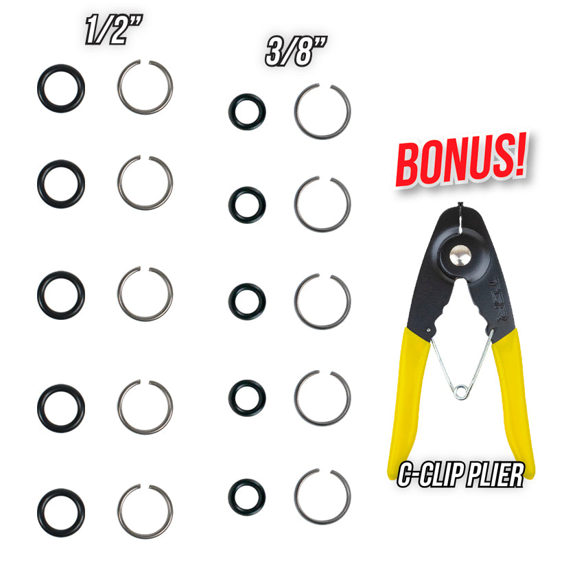 1/2" & 3/8" Impact Wrench Socket Retaining Ring C Clip with O-Ring - 5 sets of each size