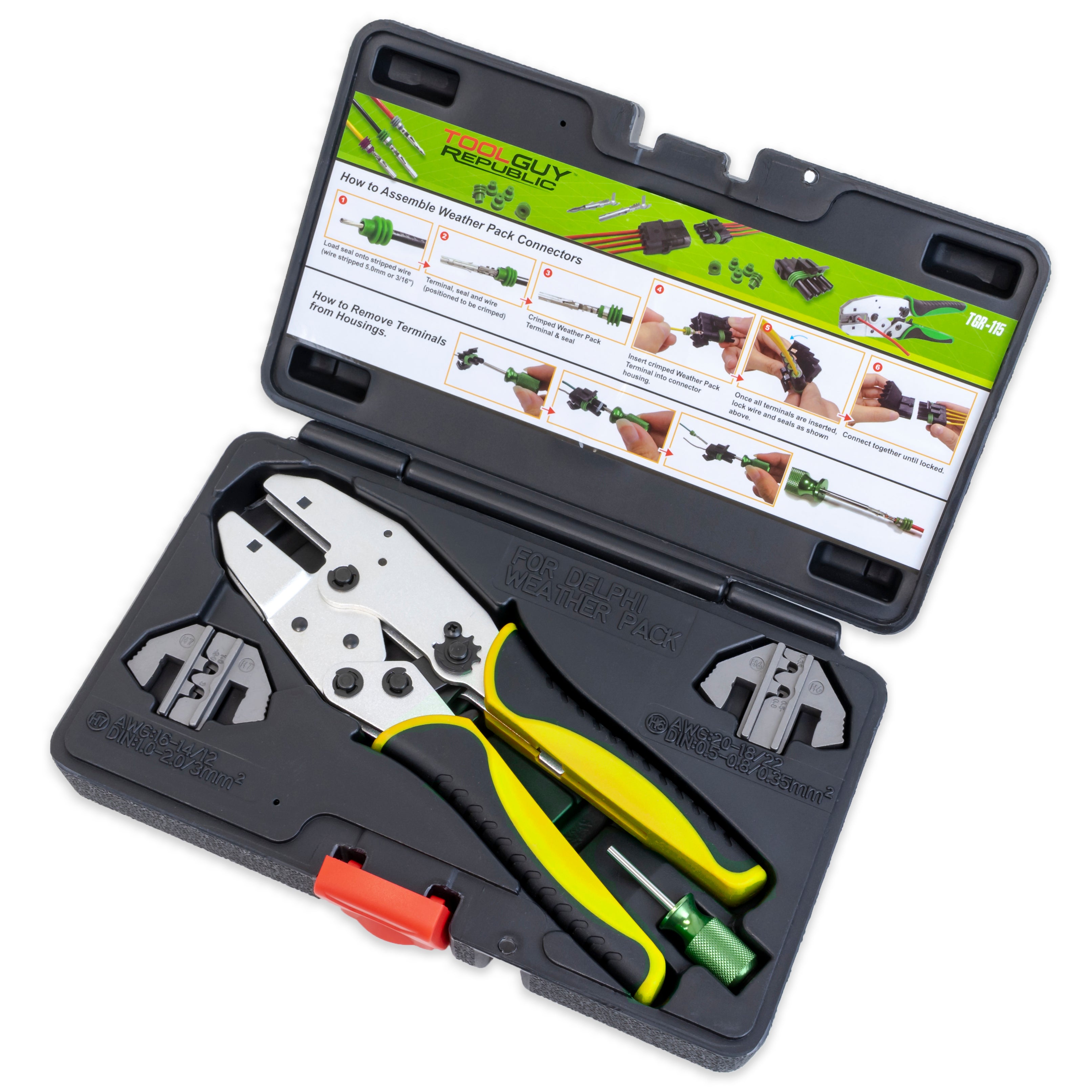 Delphi Weather Pack Connector Terminal Ratcheting Crimping Tool- Includes 2 Dies - Tool Guy Republic