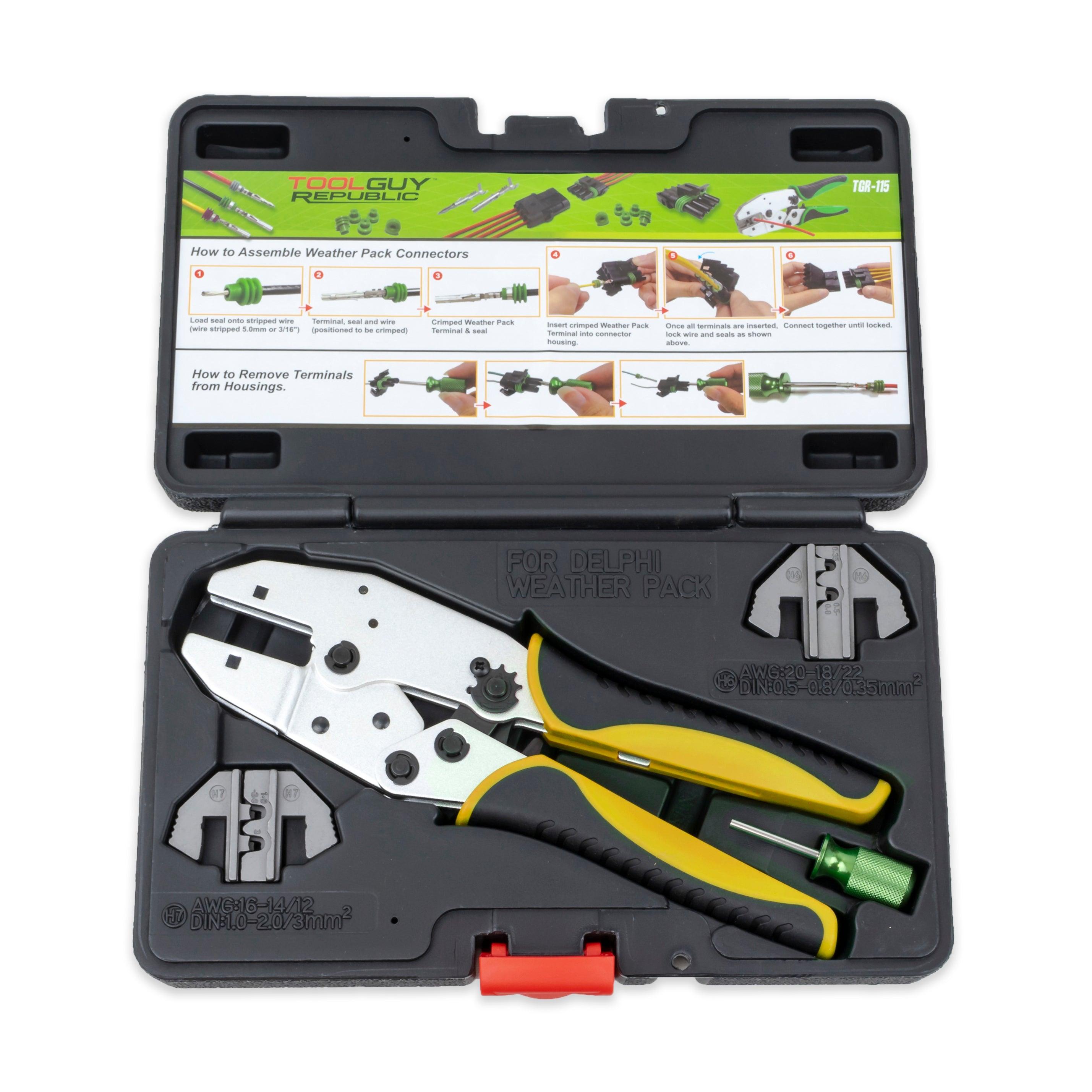 Delphi Weather Pack Connector Terminal Ratcheting Crimping Tool- Includes 2 Dies - Tool Guy Republic