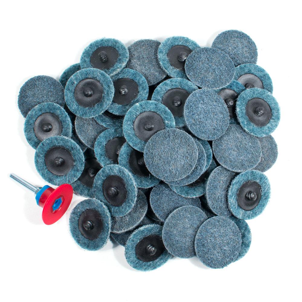 50pc - 2" Fine Blue Roloc Quick Change Surface Conditioning Prep Sanding Pads