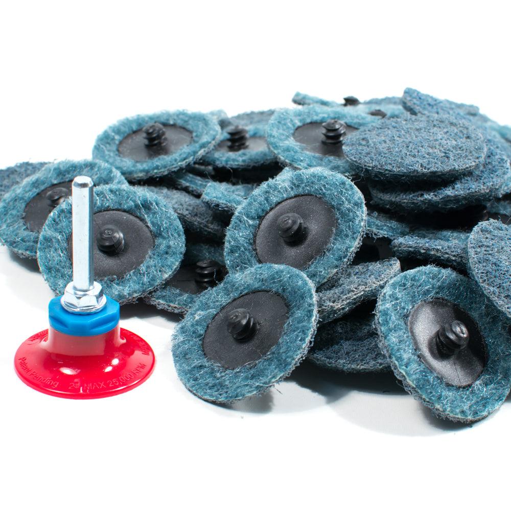 50pc - 2" Fine Blue Roloc Quick Change Surface Conditioning Prep Sanding Pads