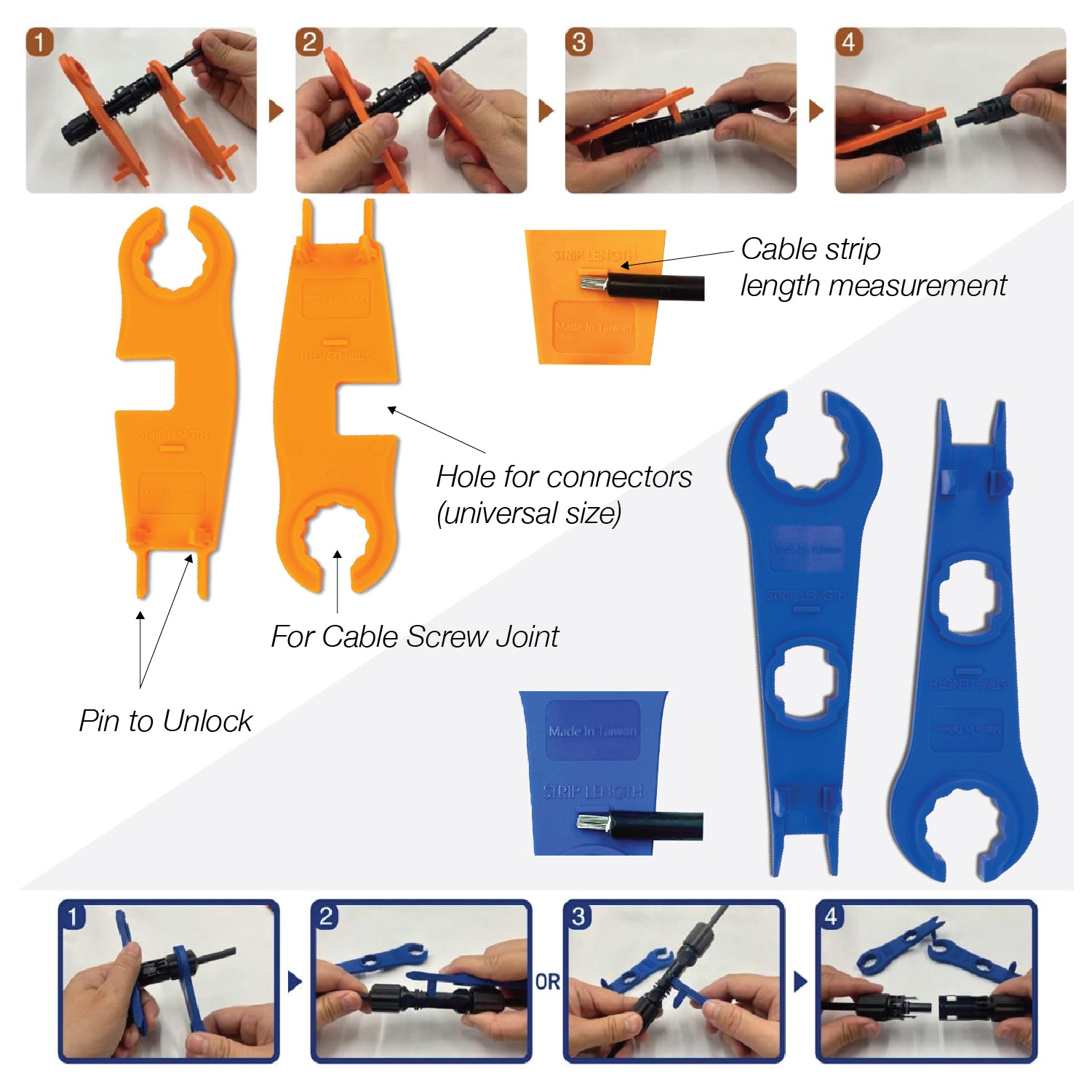 Solar Panel MC4 Connector Assembly / Disconnect Spanner Tools for Tyco SOLARLOK PV4-S & Amphenol H4 Plus