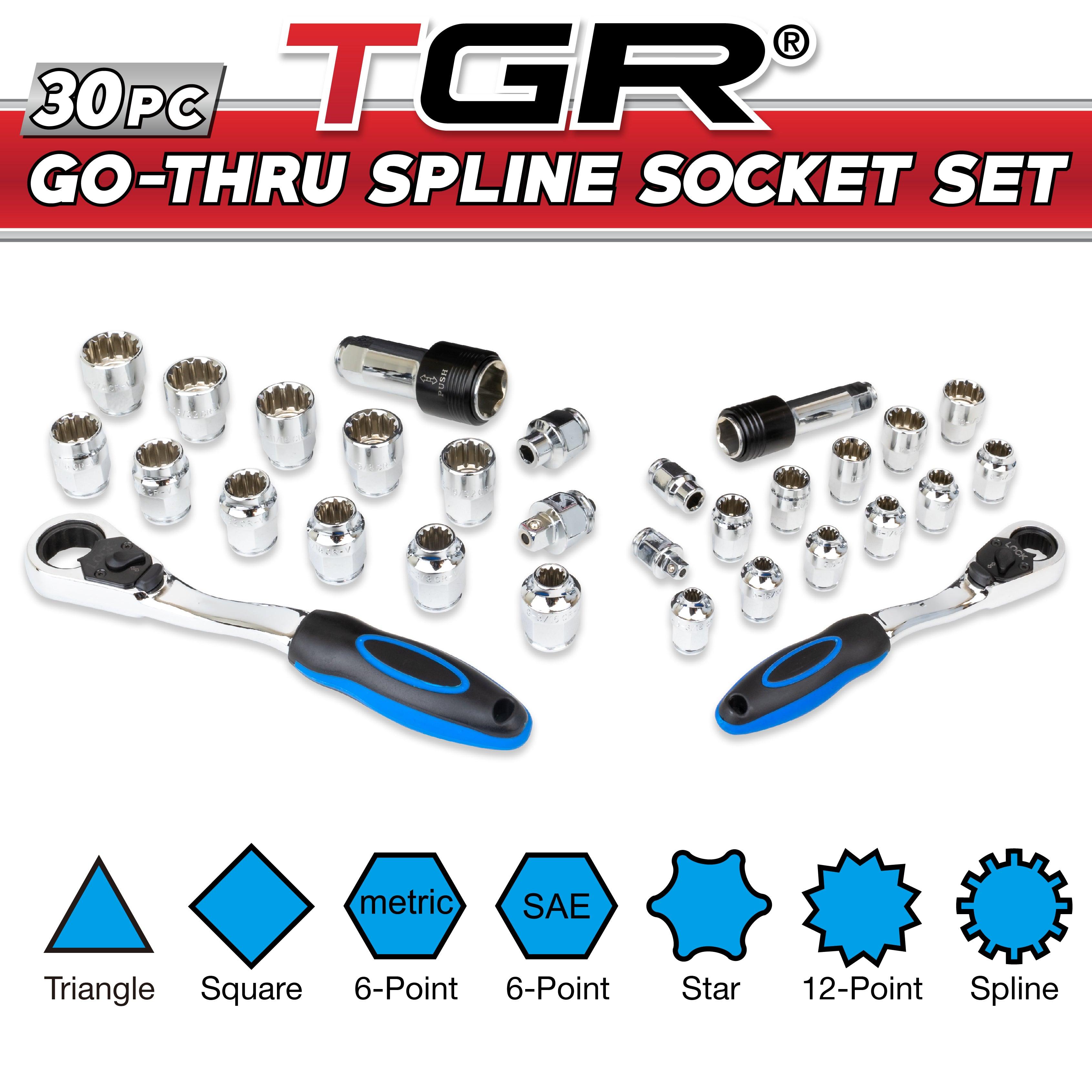 TGR 30PC Quick Release Go Thru Spline Socket Set - 1/4" & 3/8" Drive SAE/Metric Sizes - Tool Guy Republic