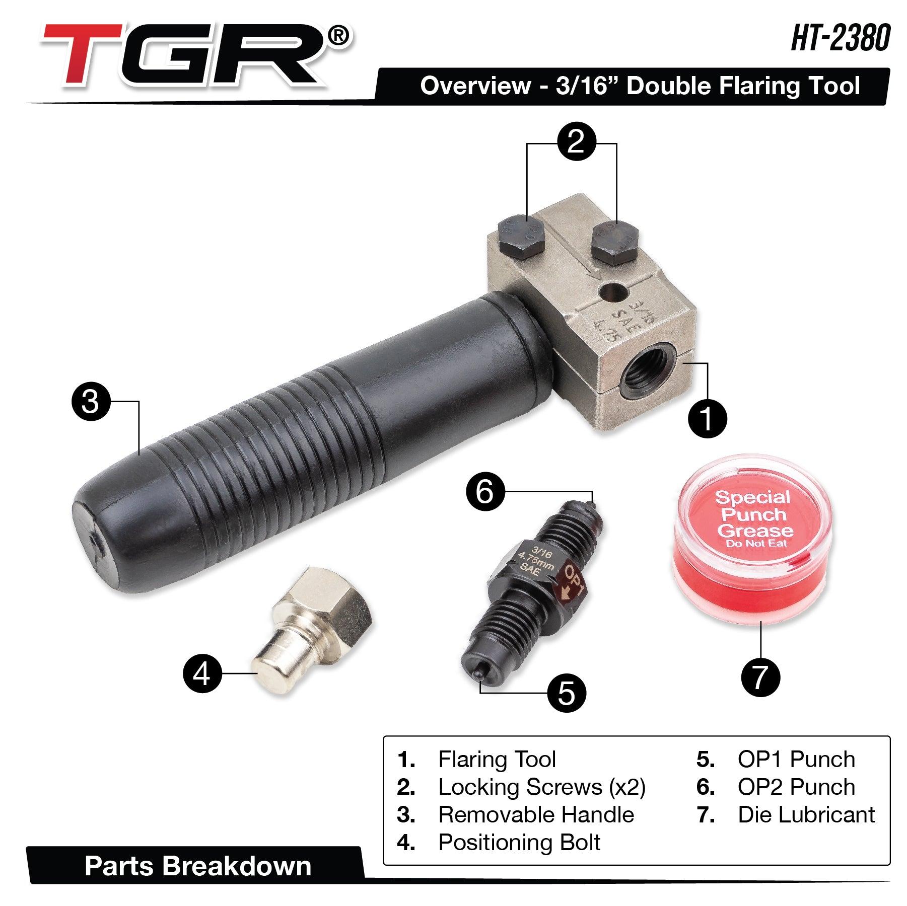 TGR 3/16” 45-Degree Double Flaring Tool for On Car Brake Fuel Line Tubing Repair - Tool Guy Republic