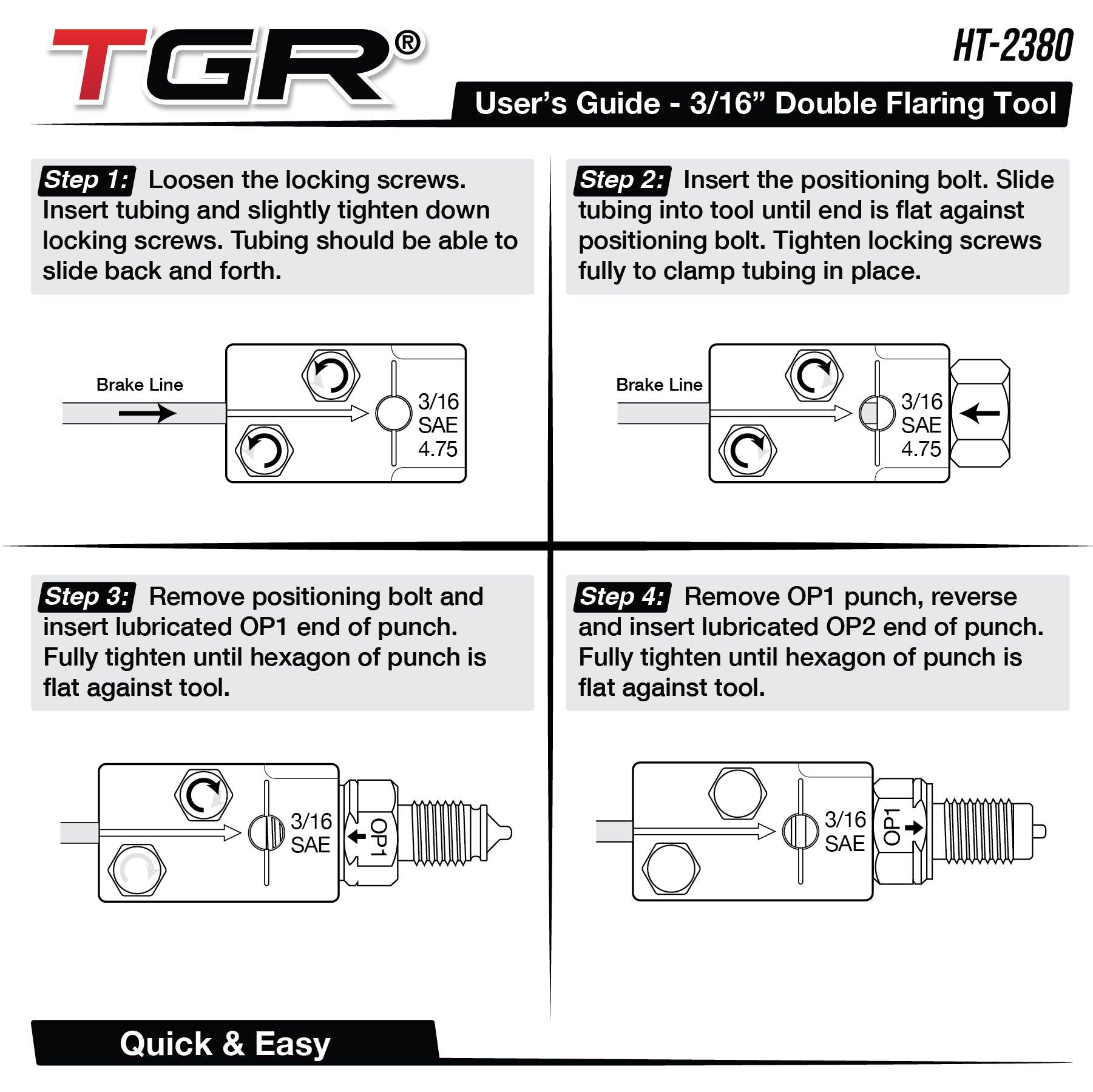 TGR 3/16” 45-Degree Double Flaring Tool for On Car Brake Fuel Line Tubing Repair - Tool Guy Republic