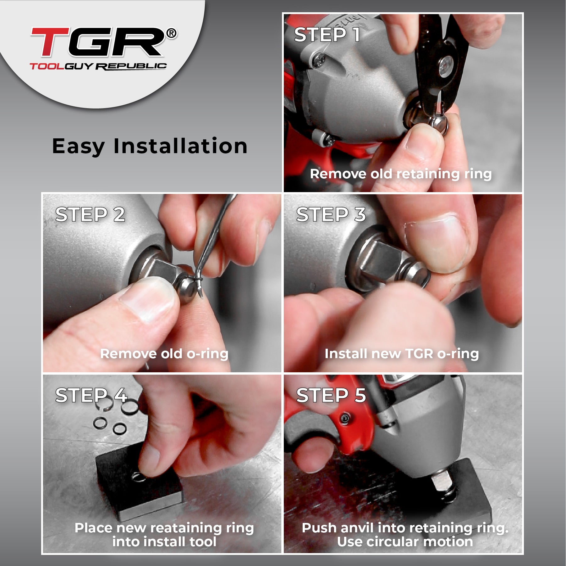 3/8" Impact Wrench Retaining Ring Clip with O-Ring fits Milwaukee Type