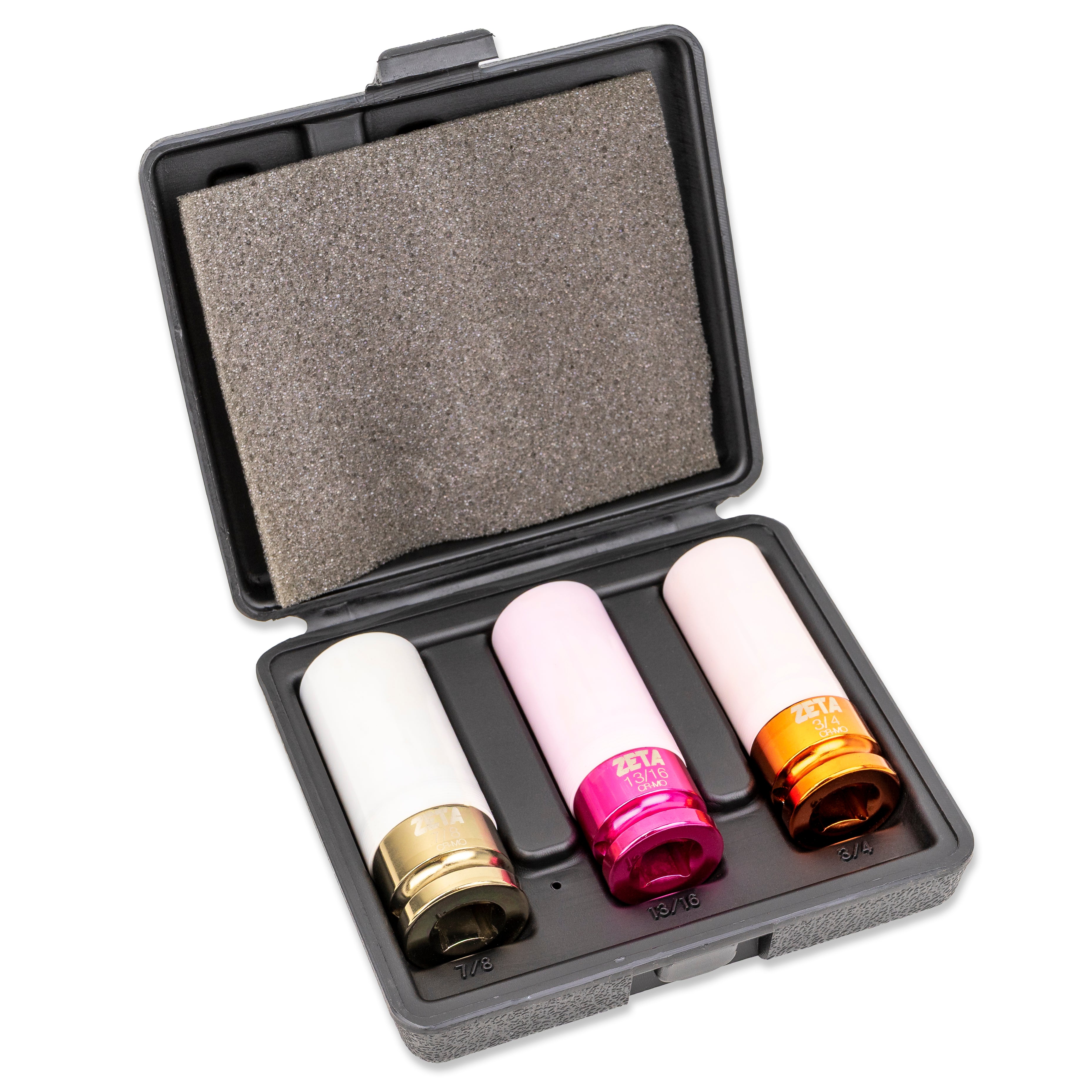 3pc 1/2" Drive Anodized Alloy Impact Non Marring Lug Nut Socket Set - (SAE 3/4", 13/16", 7/8")