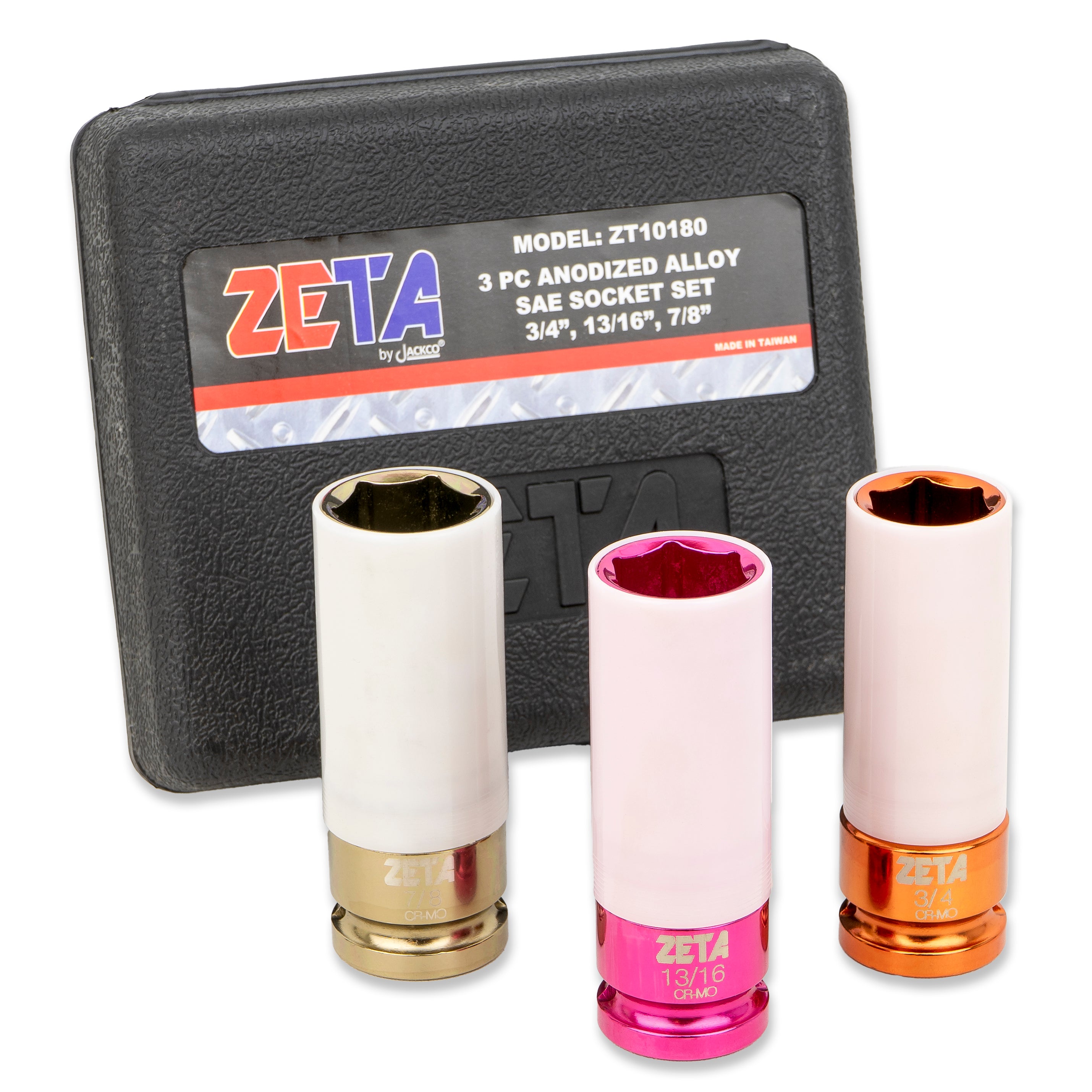 3pc 1/2" Drive Anodized Alloy Impact Non Marring Lug Nut Socket Set - (SAE 3/4", 13/16", 7/8")