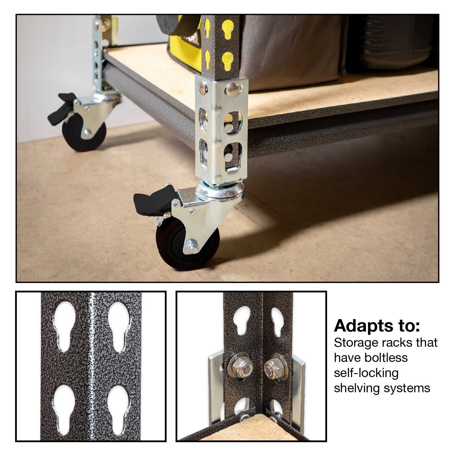 4pc - 3" Storage Rack Caster Wheels (Adapts to Boltless Self Locking Shelving Racks)