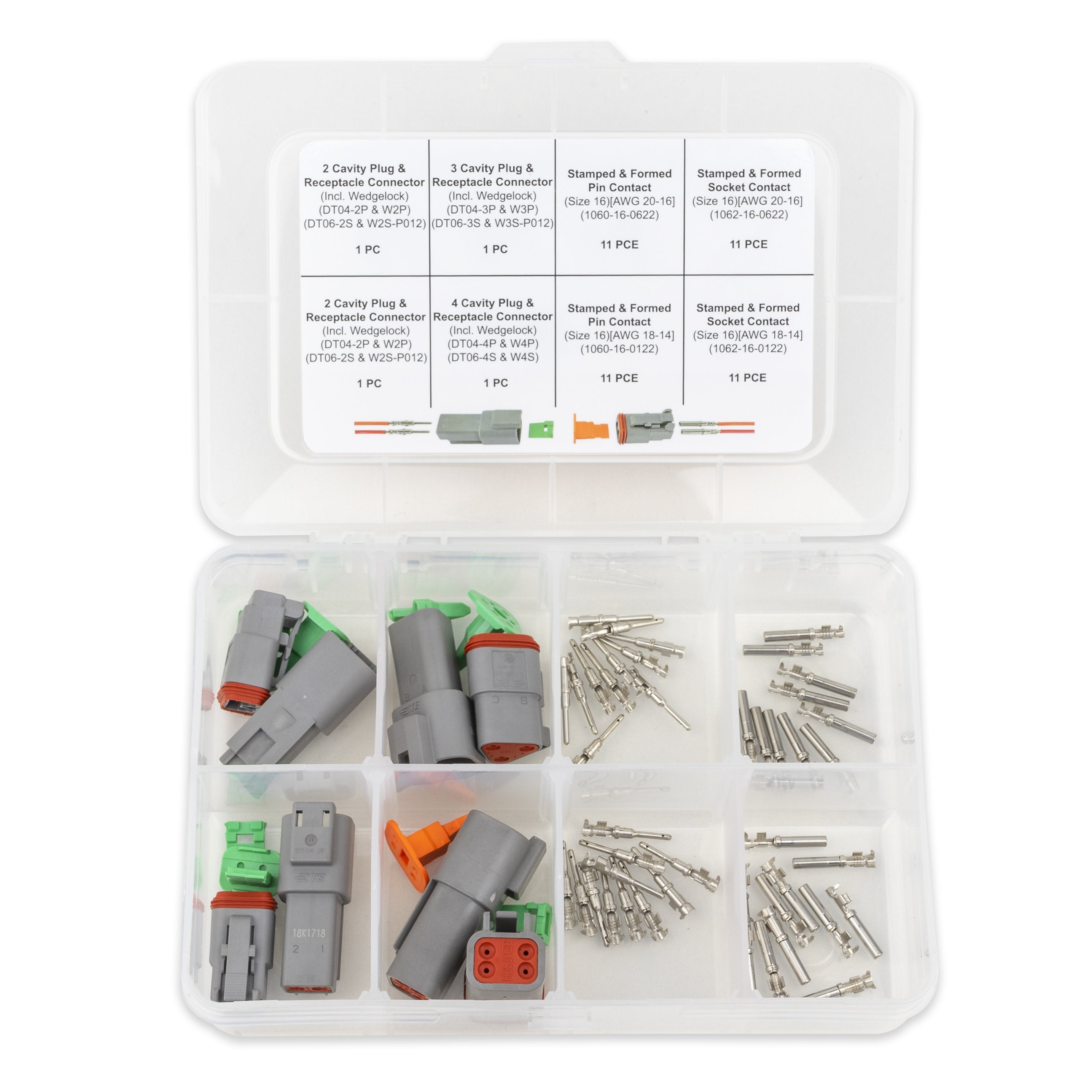 13 pc Deutsch Crimper Kit - Includes Ratcheting Crimper, 7 Dies, Wire Stripper & Removal Tools PLUS 52pc Deutsch DT Connector Kit