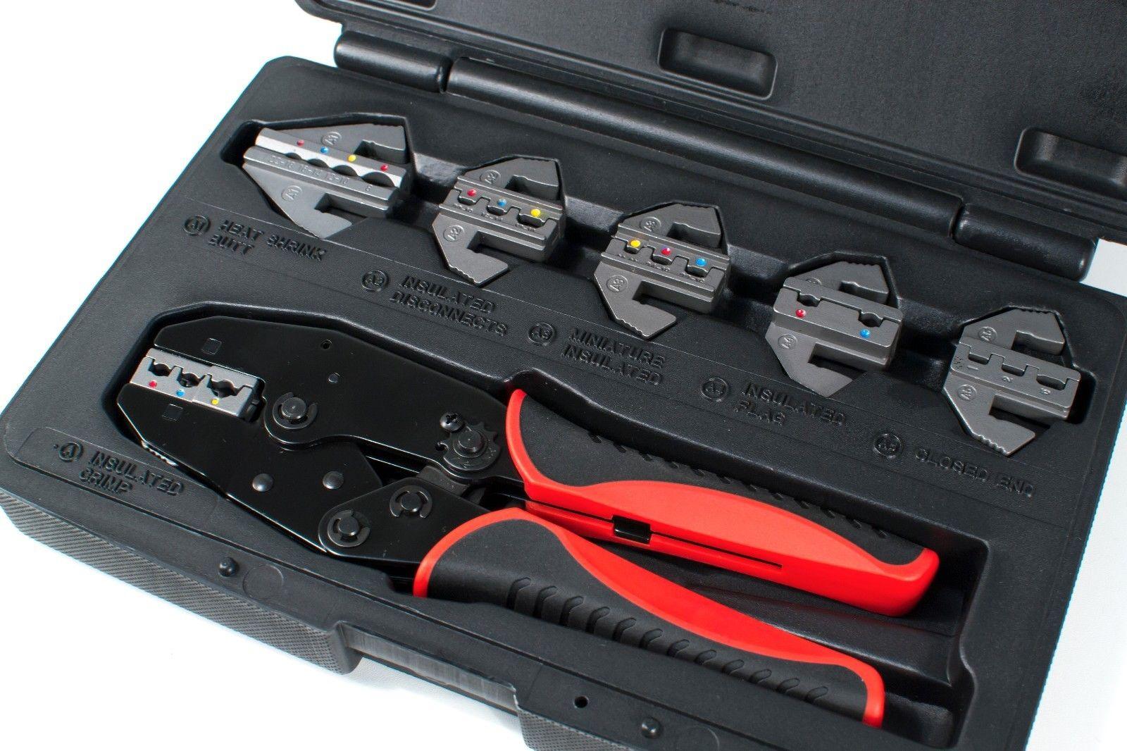 Tool Guy Republic Interchangeable Ratcheting Terminal Crimper Set - 6 Die Sets Quick Change