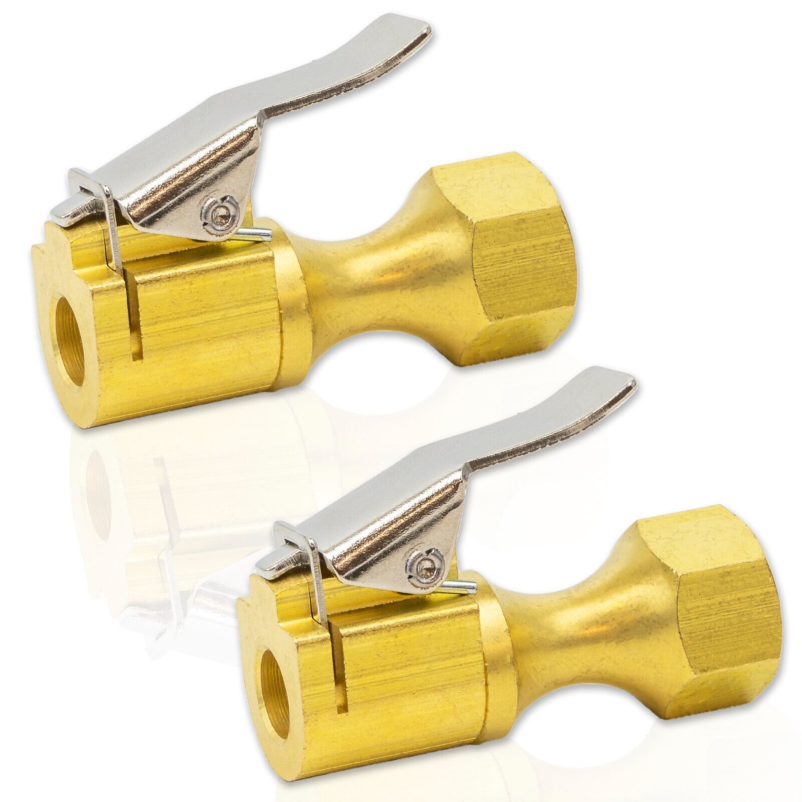 TGR 1/4” Heavy Duty Brass Air Chuck Lock-On Clip for Tire Inflator Gauge (2 Pack) - Tool Guy Republic