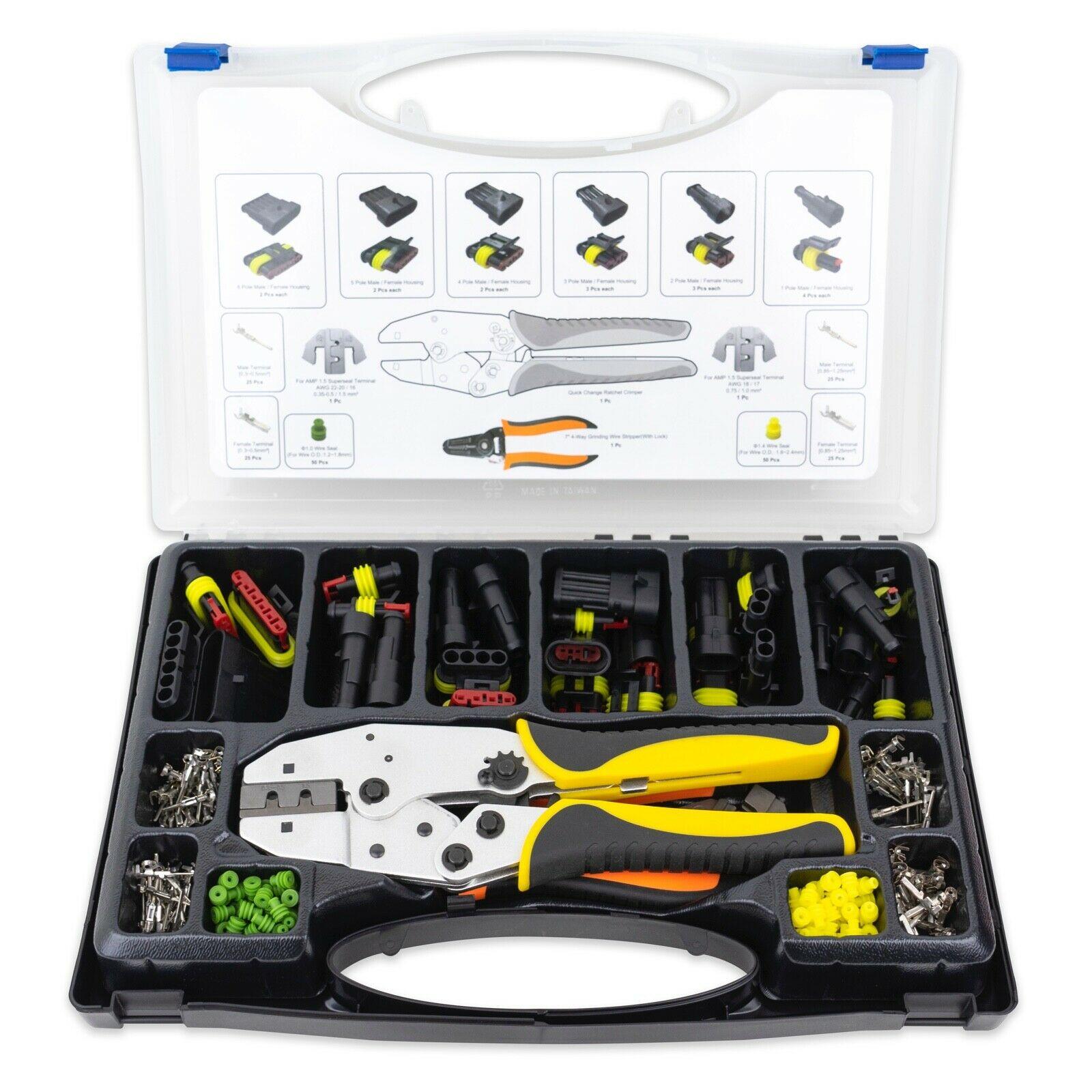236pc 1.5 Superseal Terminal Ratcheting Crimping Tool & Connector Kit - Tool Guy Republic
