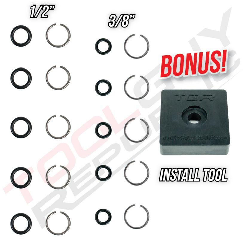 1/2" & 3/8" Impact Wrench Socket Retaining Ring C Clip with O-Ring - 5 sets of each size - Tool Guy Republic