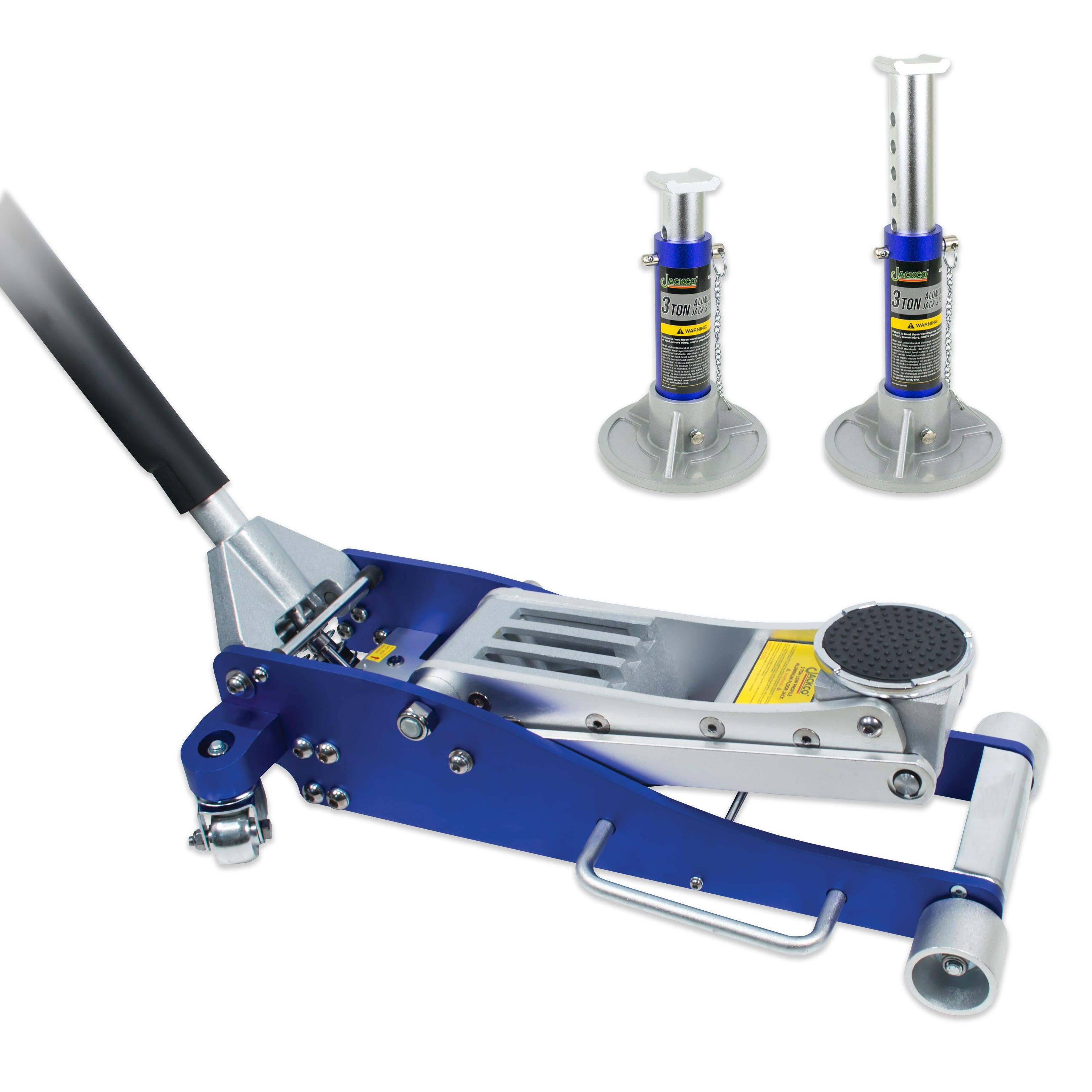 Jackco 3 Ton Low Profile Aluminum Racing Floor Jack with 3 Ton Aluminum Jack Stands - Tool Guy Republic