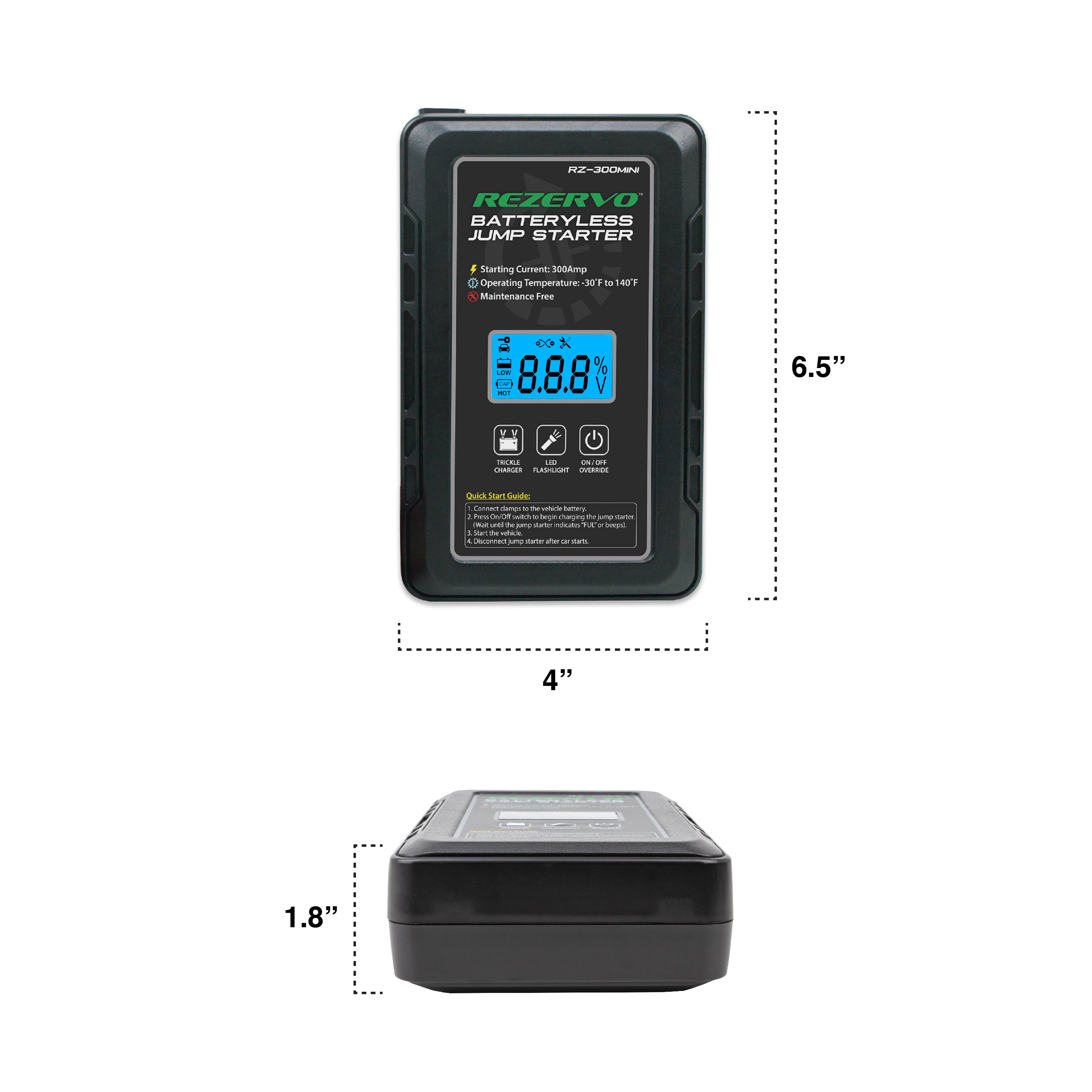 Rezervo Mini Batteryless Pocket Jump Starter with Ultracapacitor Technology RZ-300mini