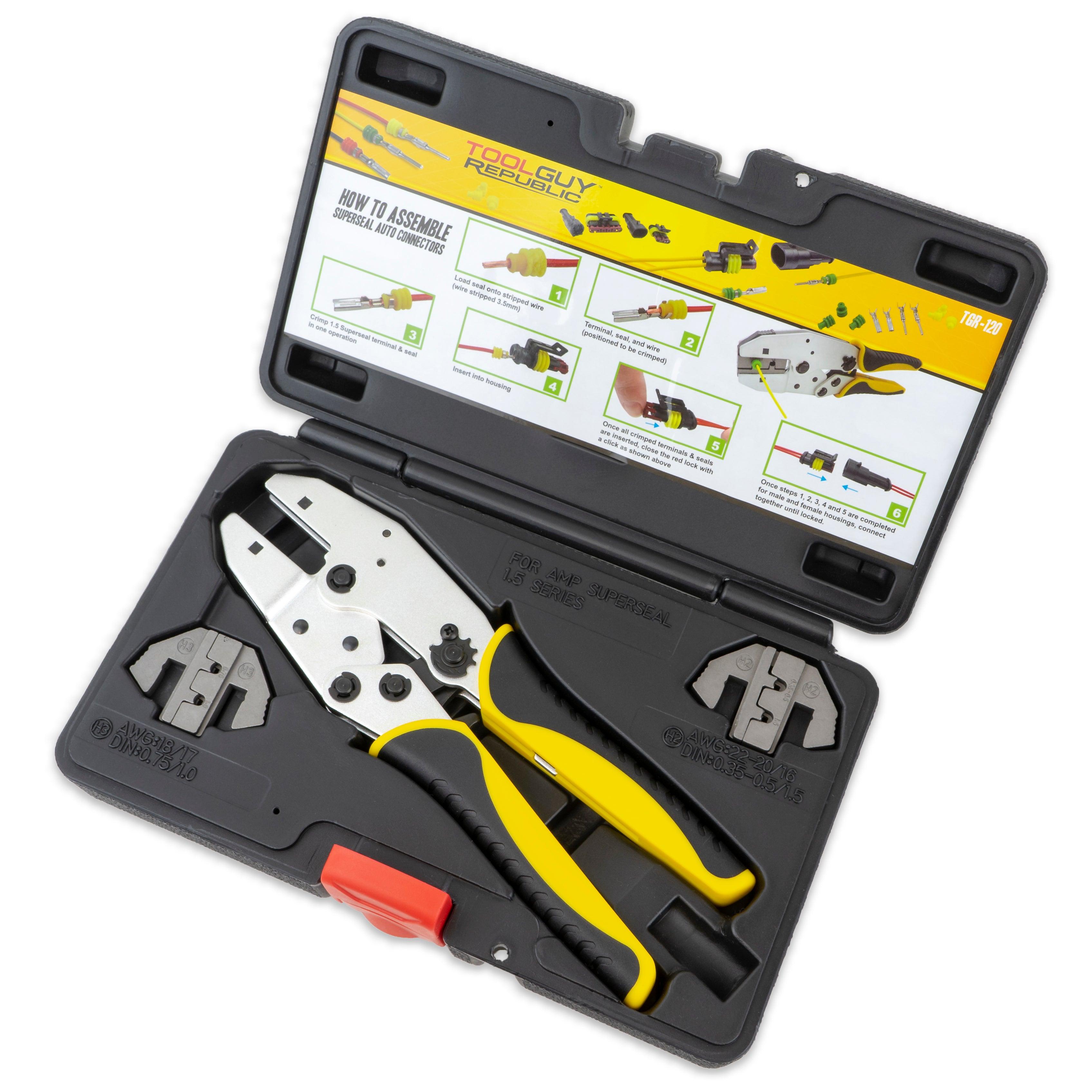1.5 Superseal Connector Terminal Ratcheting Crimping Tool- Includes 2 Dies - Tool Guy Republic
