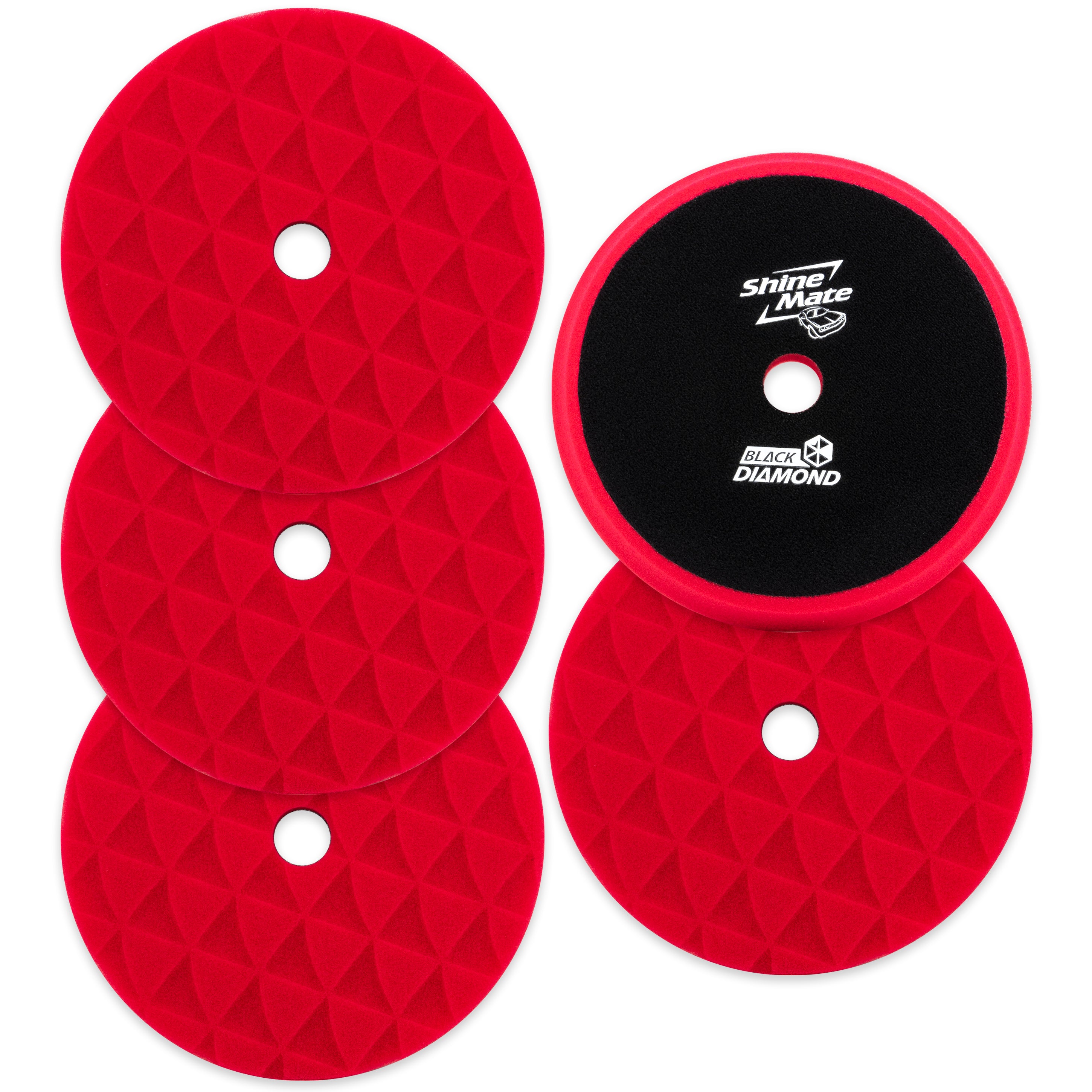 Shinemate - 7" Black Diamond Red Finishing Foam Pad to fit 6" Backing Plates (5 Pack)