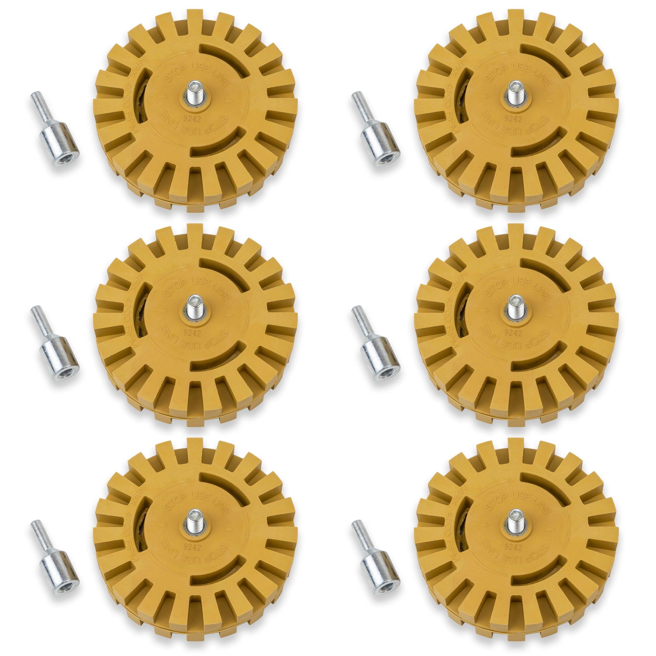 4" Rubber Eraser Pads with Drill Adaptors - Pinstripe, Adhesive, Vinyl Decal, Graphics Removal (6 Pack) - Tool Guy Republic