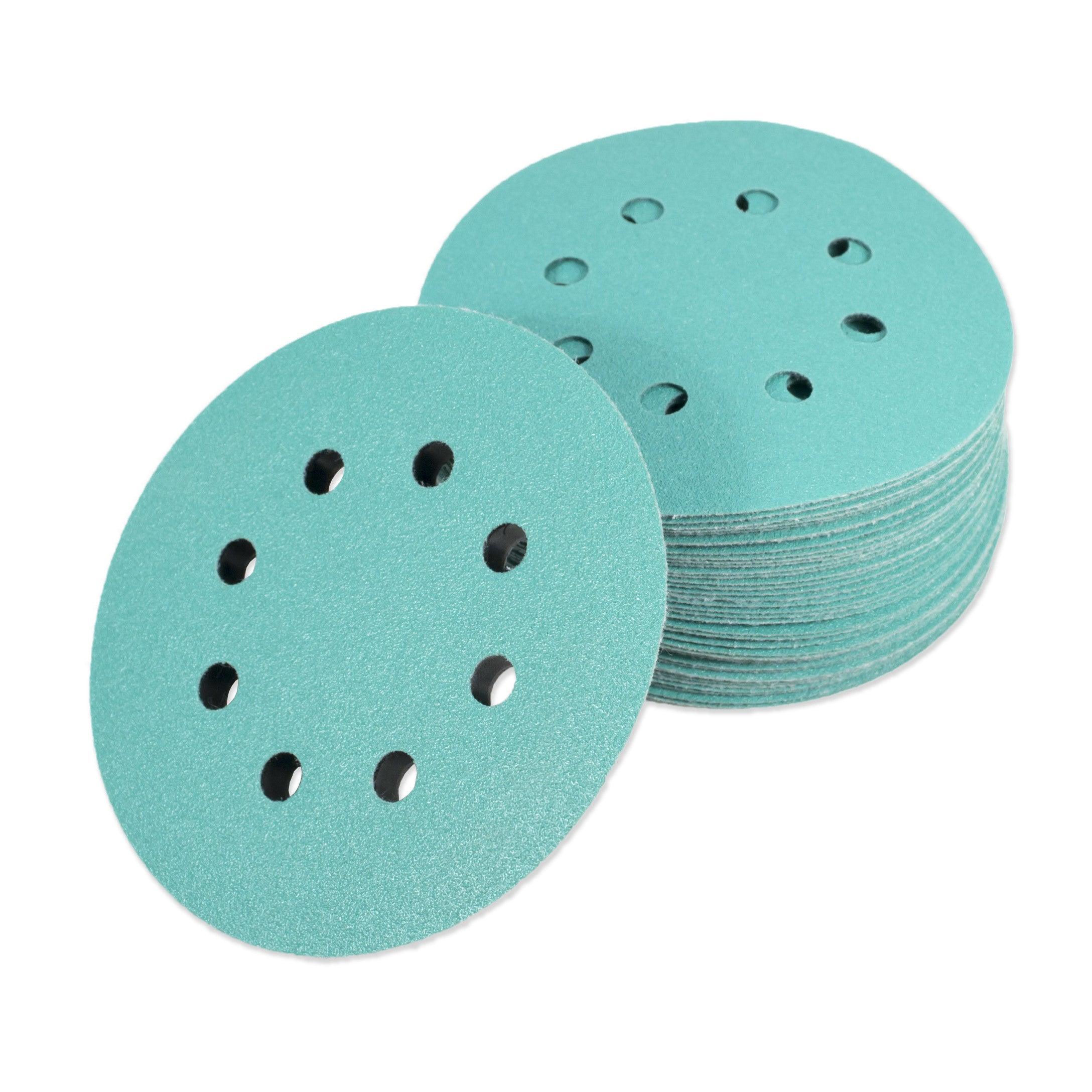 (40 Pack) 5" 8 Hole 120 Grit Sanding Disc Paper with 5" 8 Hole Hook and Loop Pad