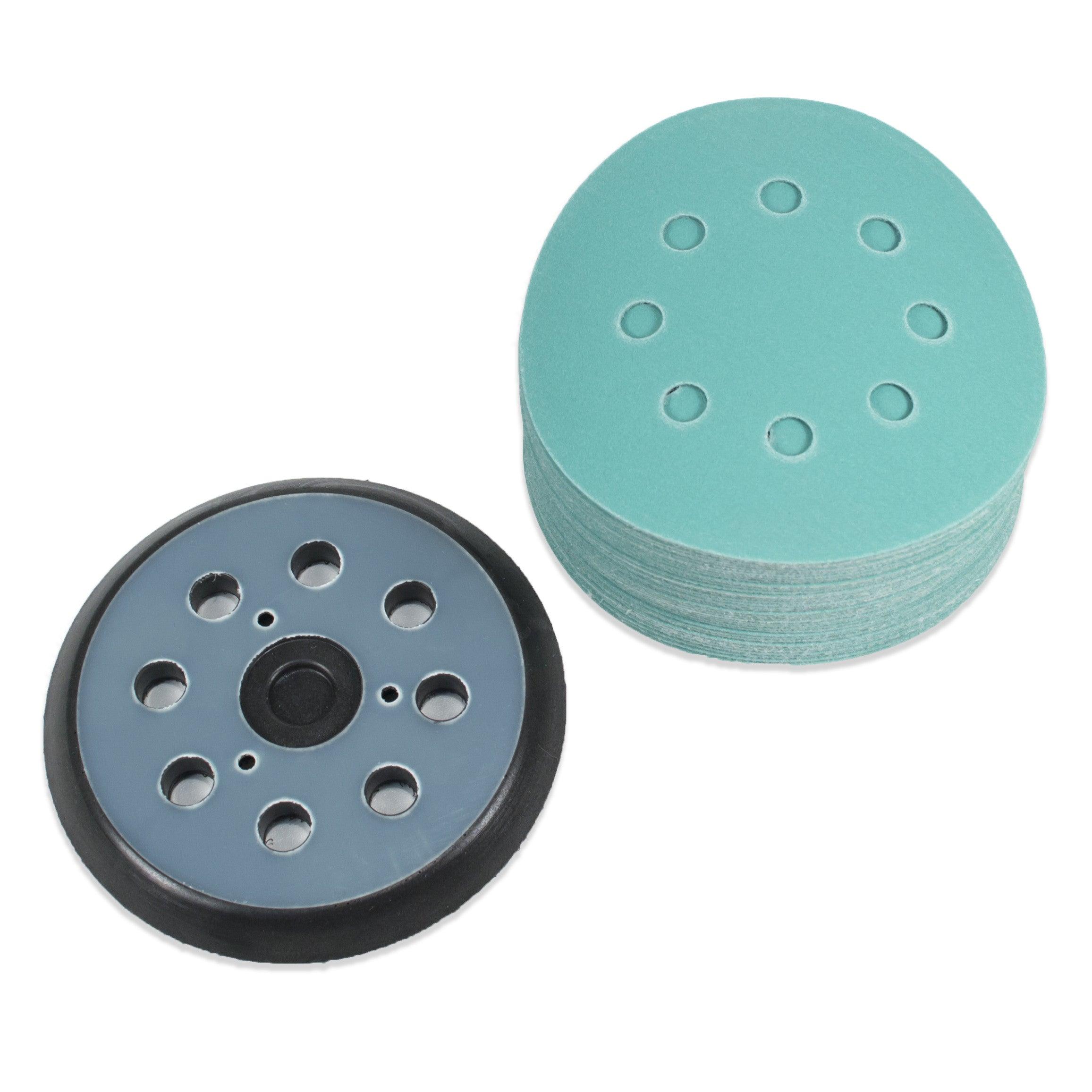 (40 Pack) 5" 8 Hole 220 Grit Sanding Disc Paper with 5" 8 Hole Hook and Loop Pad - Tool Guy Republic