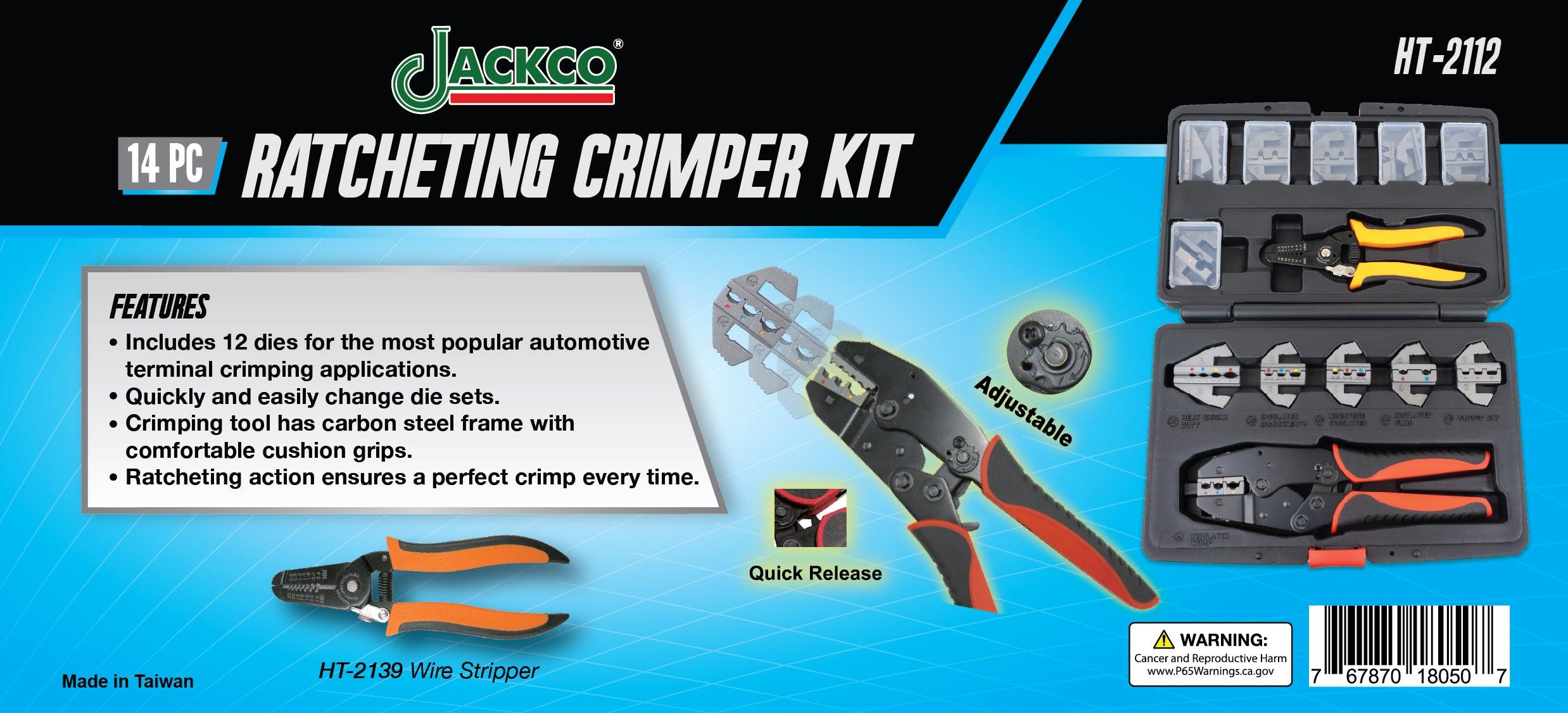 Interchangeable Ratcheting Terminal Crimper Set - 12 Die Sets with Wire Strippers (Insulated, Superseal, Weatherpack)