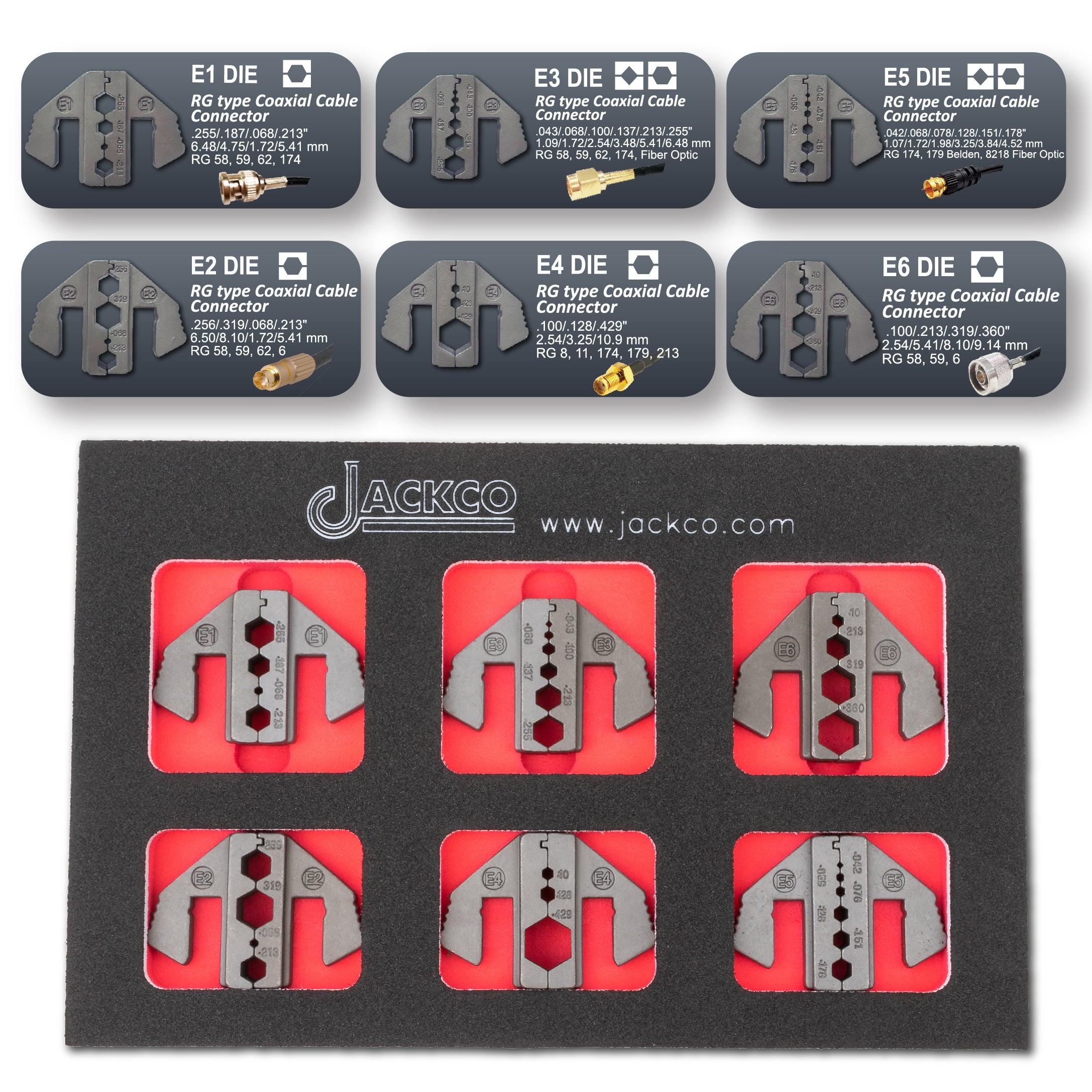 Crimping Tool Die Set - E1, E2, E3, E4, E5, E6 Dies for RG Type Coaxial Cable Connector Terminals - Tool Guy Republic