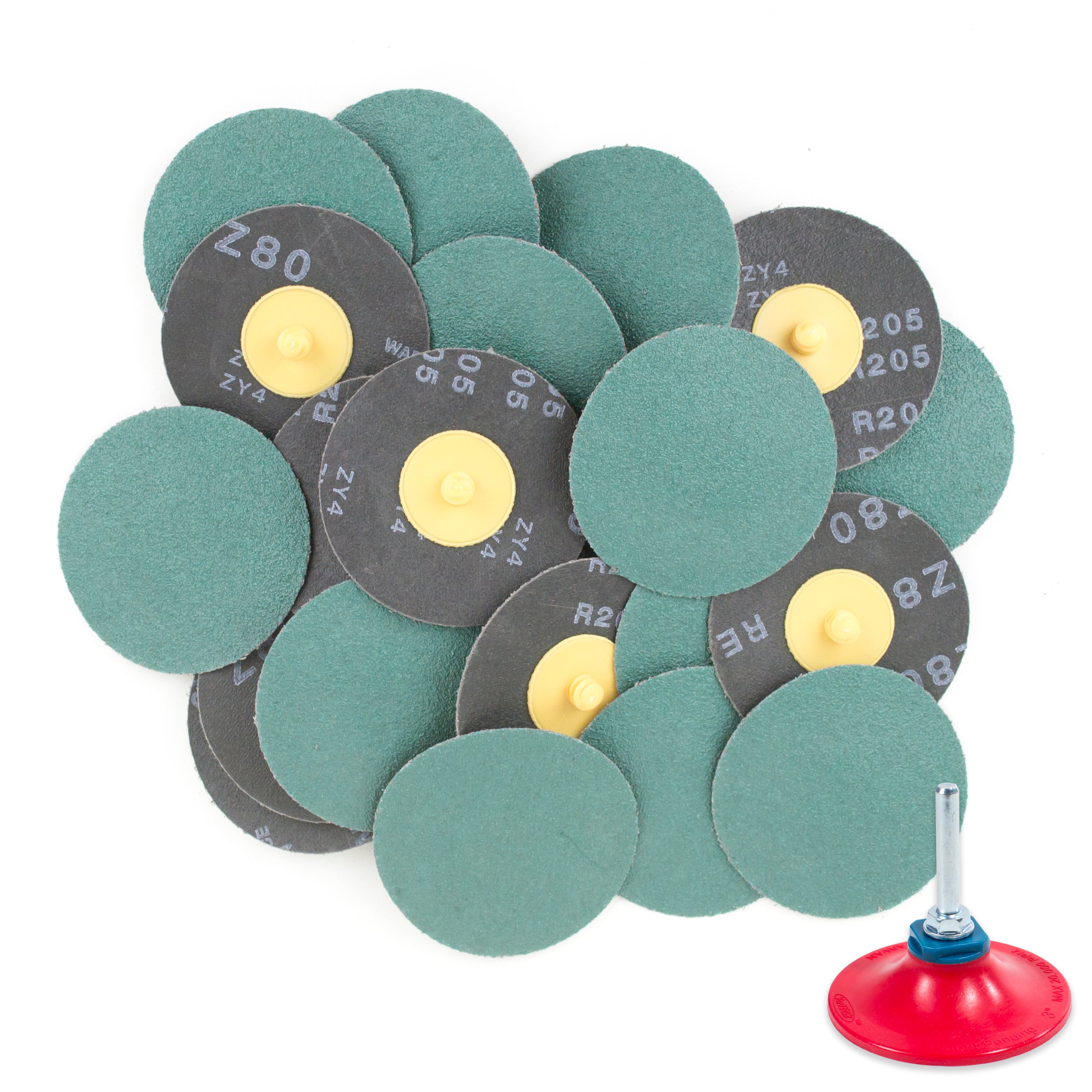 3 inch 80 Grit Zirconia “Roloc” Roll-On Type Abrasive Sanding Discs (25 pcs) with Holder