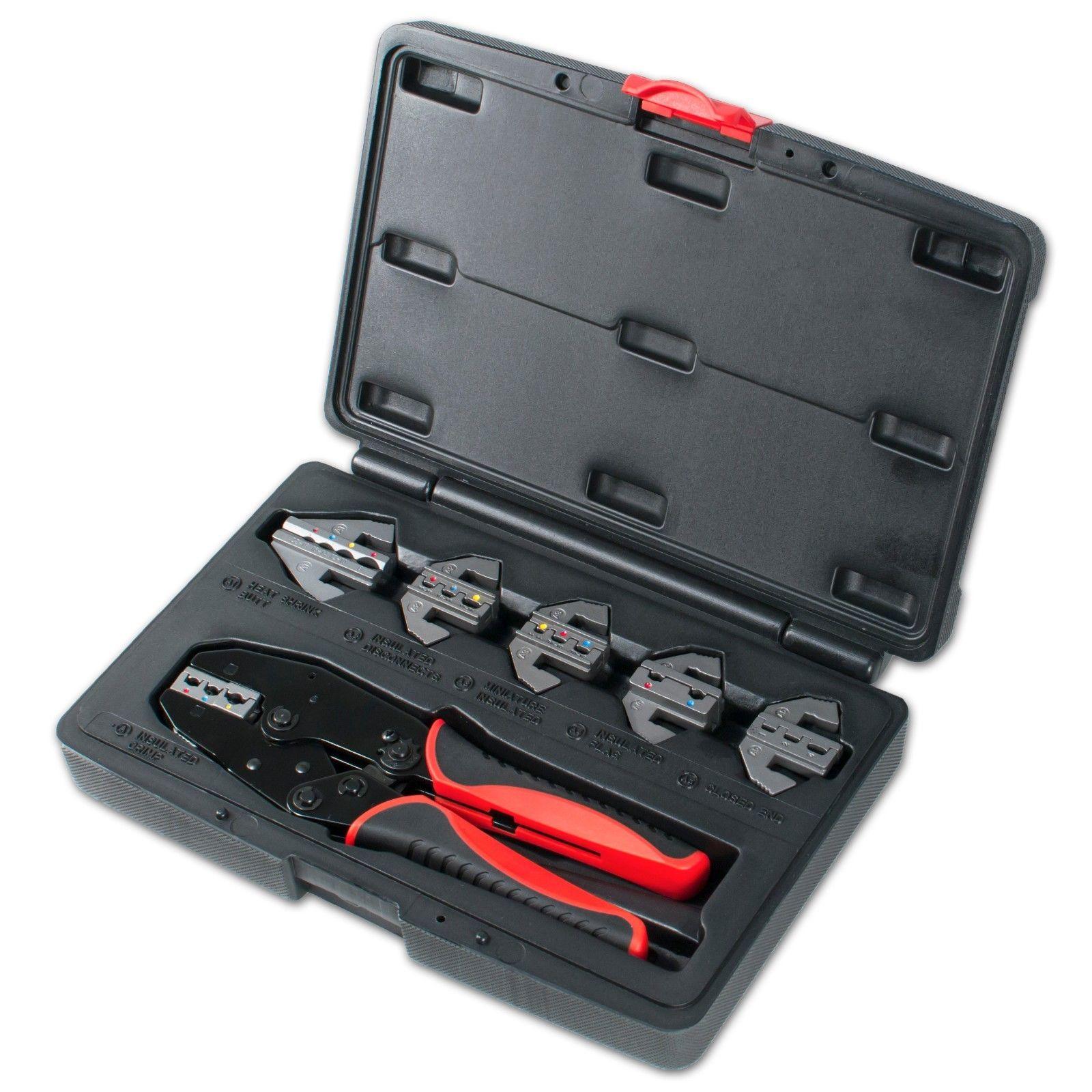 Interchangeable Ratcheting Terminal Crimper Set - 6 Die Sets Quick Change