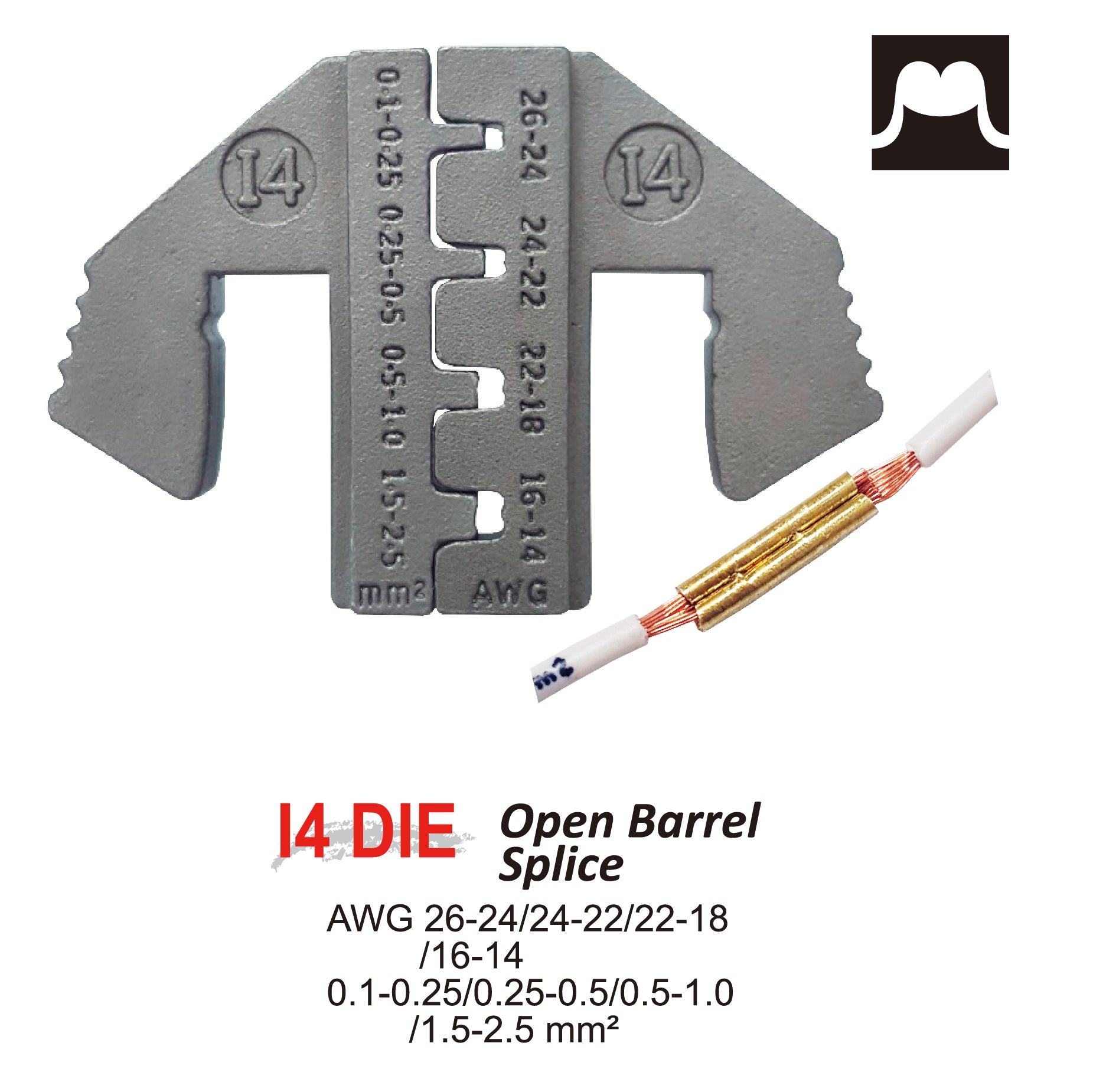 Crimping Tool Die - I4 Die for Open Barrel Splice AWG 26-24/24-22/22-18/16-14