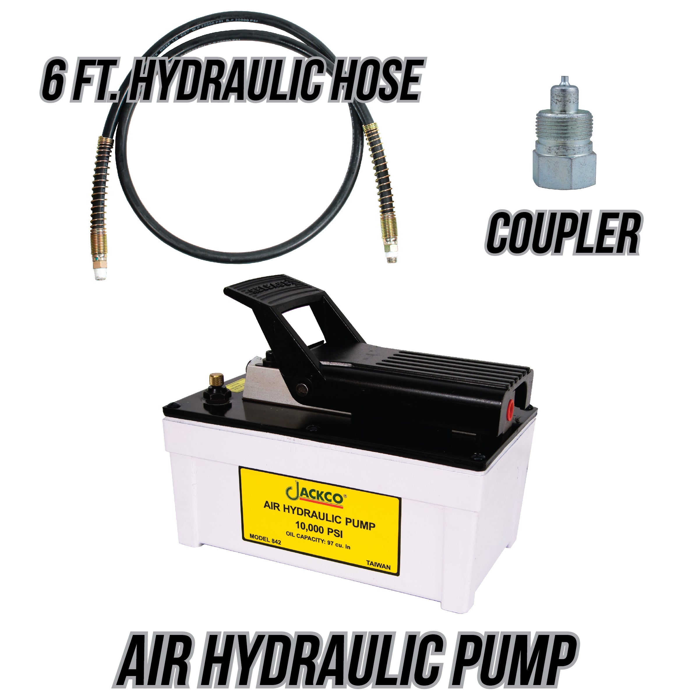 Jackco Air Hydraulic Pump with 6 ft. 10,000 psi Hydraulic Hose and Coupler